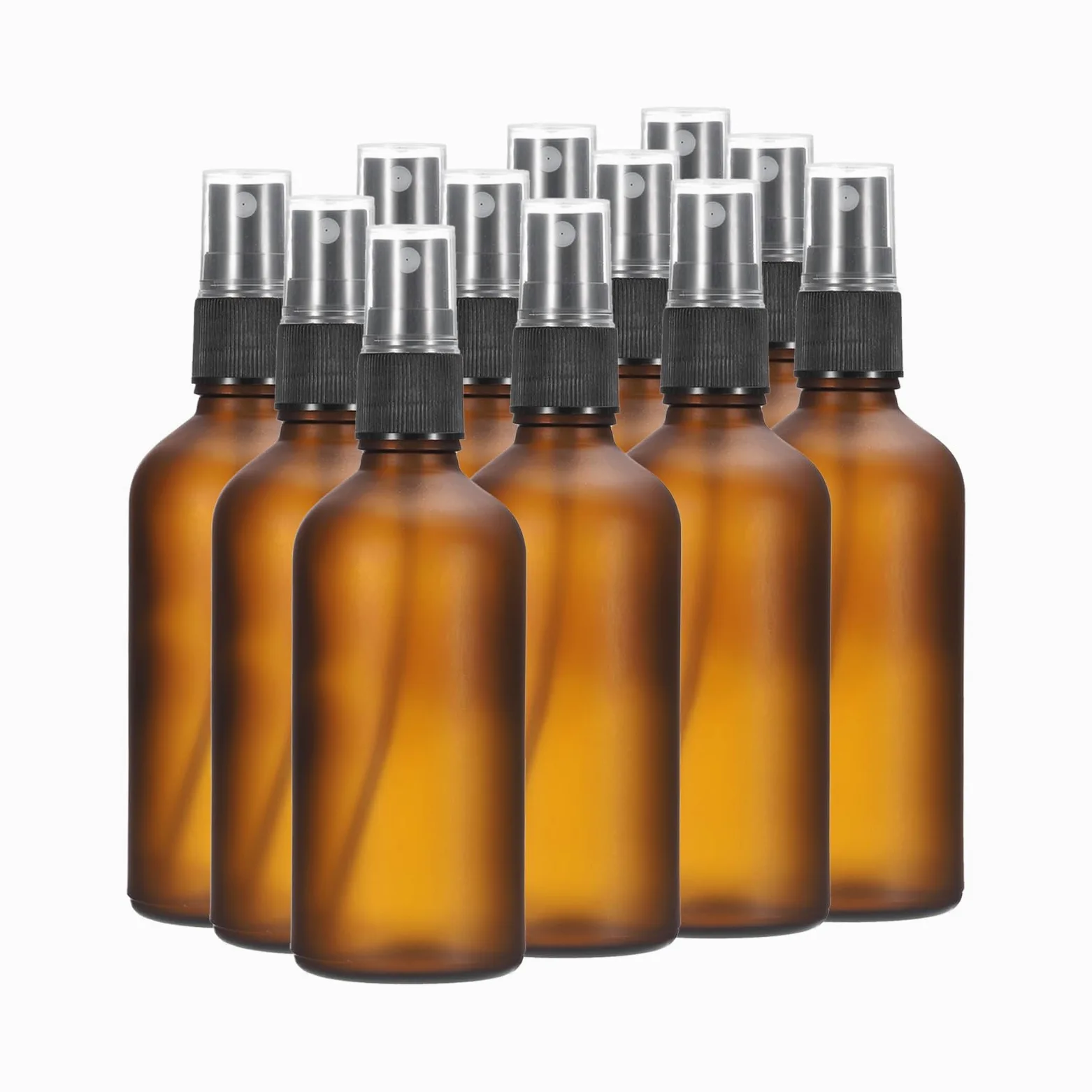 PATIKIL Lot de 12 vaporisateurs vides en verre de 118 ml - Anti-fuite - Vaporisateur à brume fine - Conteneurs rechargeables pour solutions de nettoyage des plantes et des cheveux - Marron noir