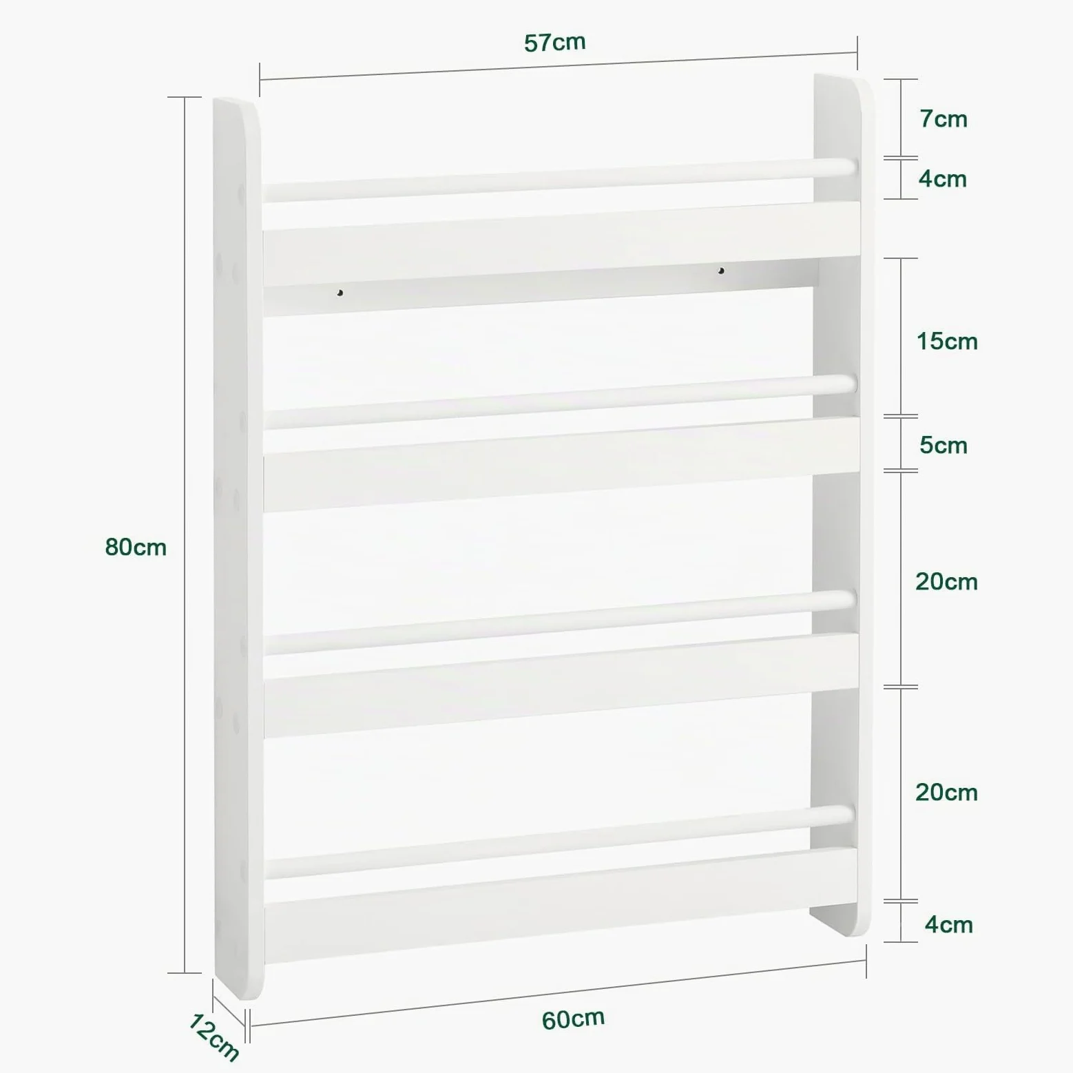 SoBuy KMB08-K-W Bibliothèque Murale Étagère à Livres Enfants Étagère de Rangement avec 4 Étages - Blanc