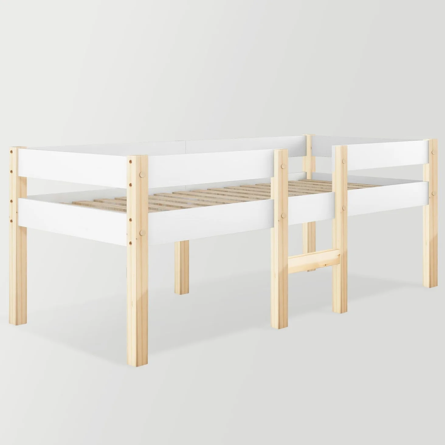 Sweiko Lit 90x190 cm,Cadre de lit pour Enfant en Bois Polyvalent avec barrière de sécurité, pour garçons et Filles,Cadre de lit en Bois Massif, Blanc
