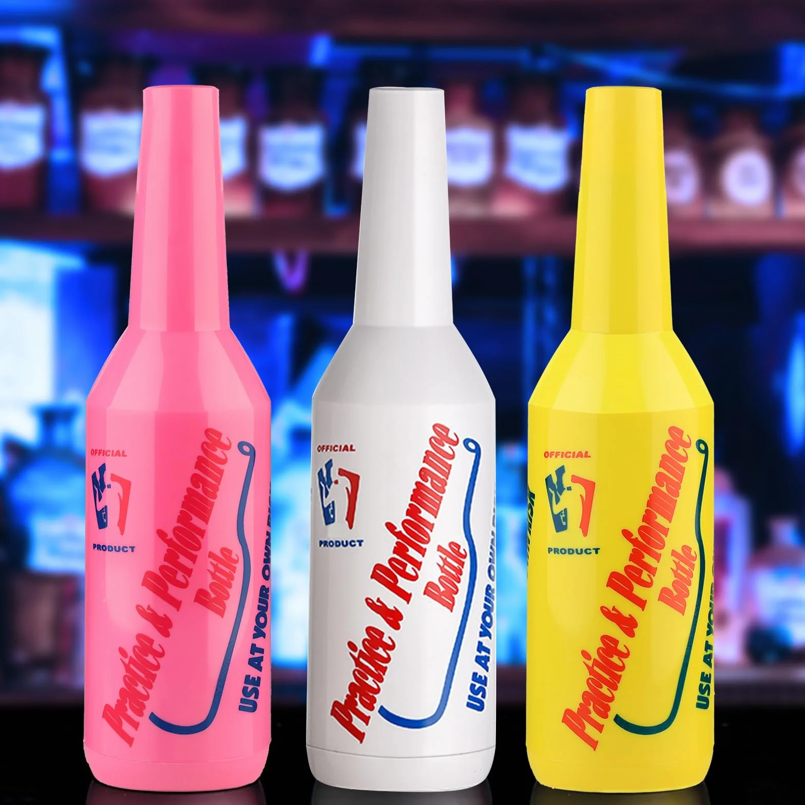 SuproBarware Flair Bottle Lot de 3 shakers à cocktail, bouteille d'entraînement, 750 ml (blanc, rose, jaune)
