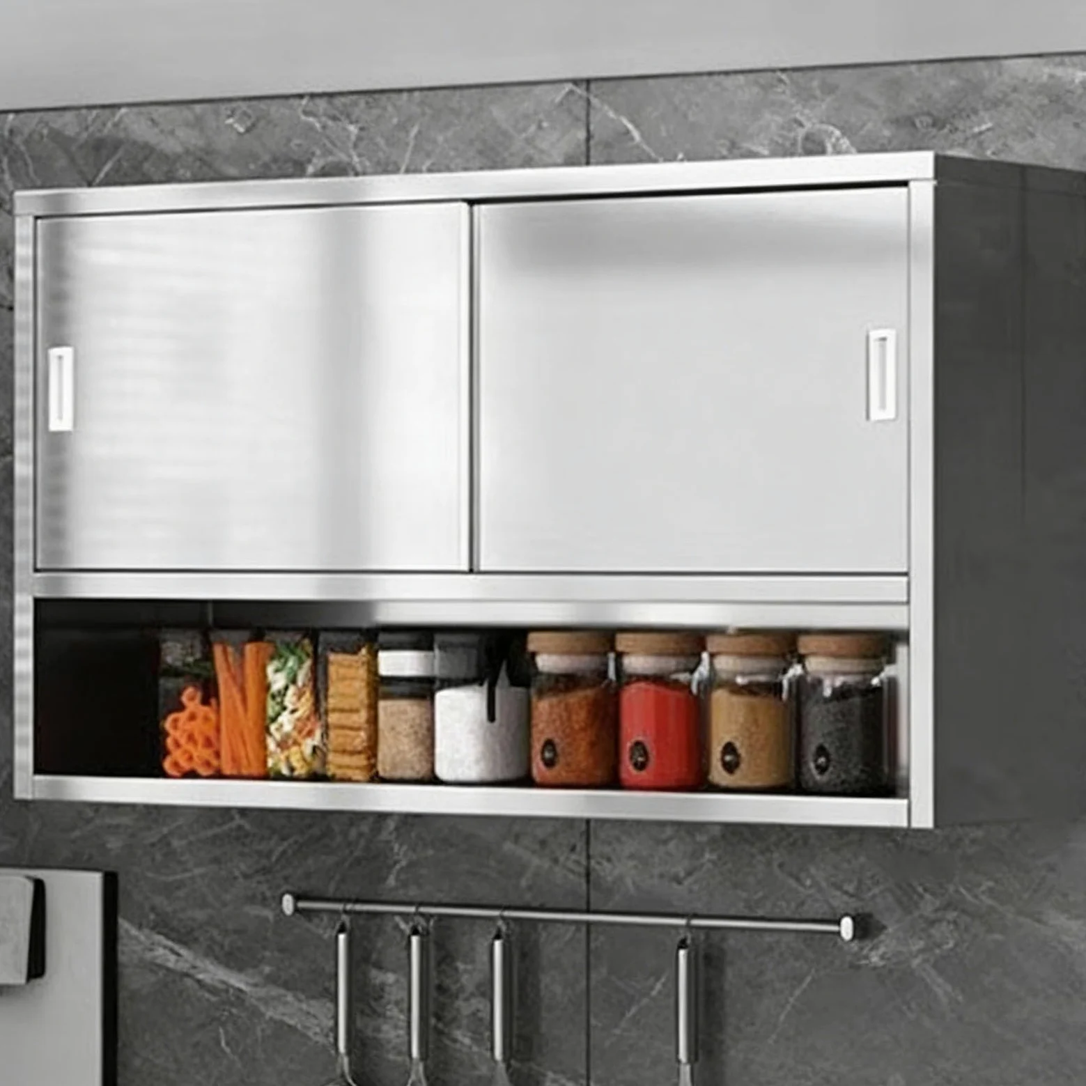 Armoire de Rangement Murale Robuste, Buffet de Garde-Manger d'armoires de Cuisine avec Portes coulissantes, Armoire Utilitaire autoportante pour Bouteilles d'assaisonnement aux épices
