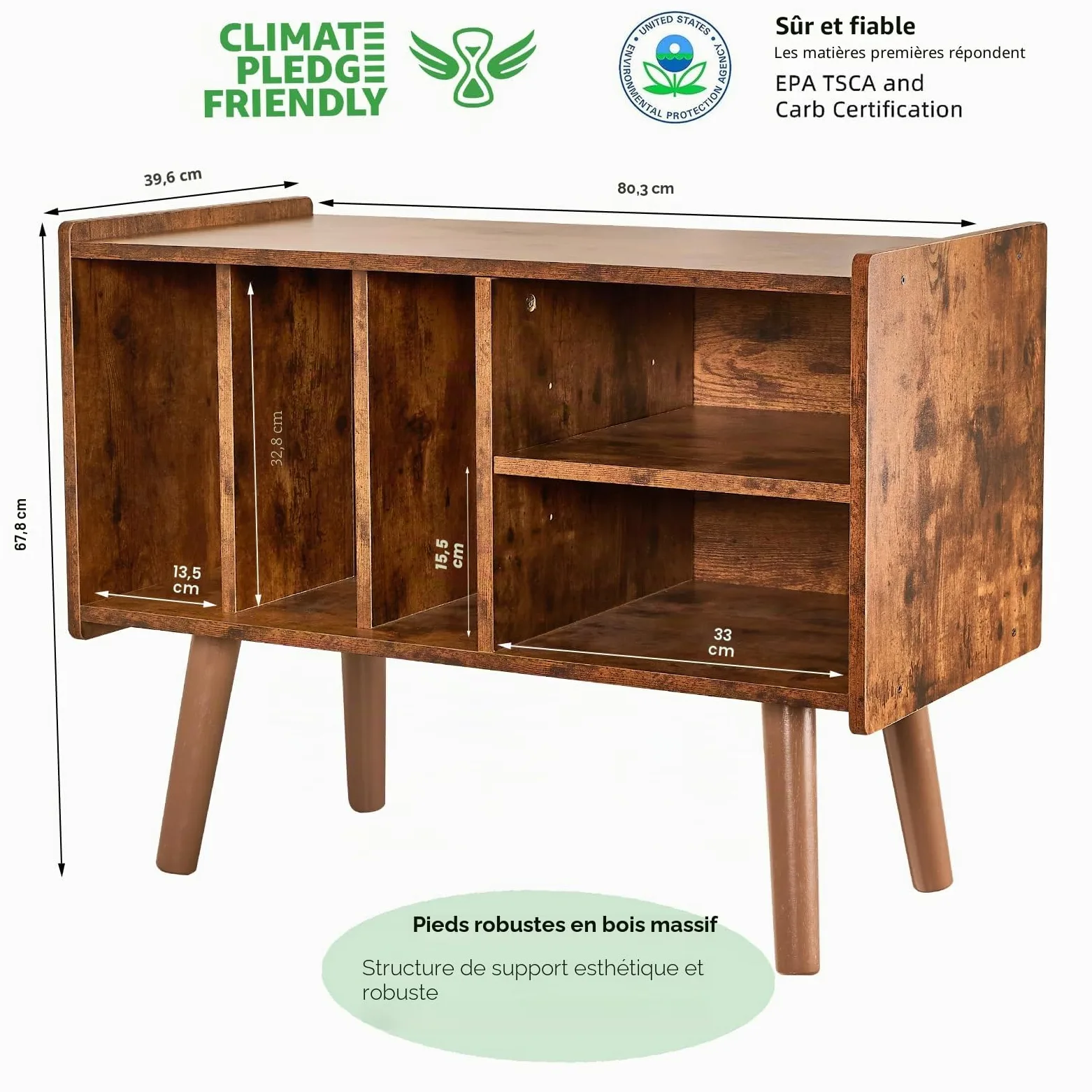 Support de Tourne-Disque Avec Rangement en Vinyle - Grande Table de Lecteur de Disques Pour Albums - Capacité de 136 kg - Support en Bois du Milieu du Siècle