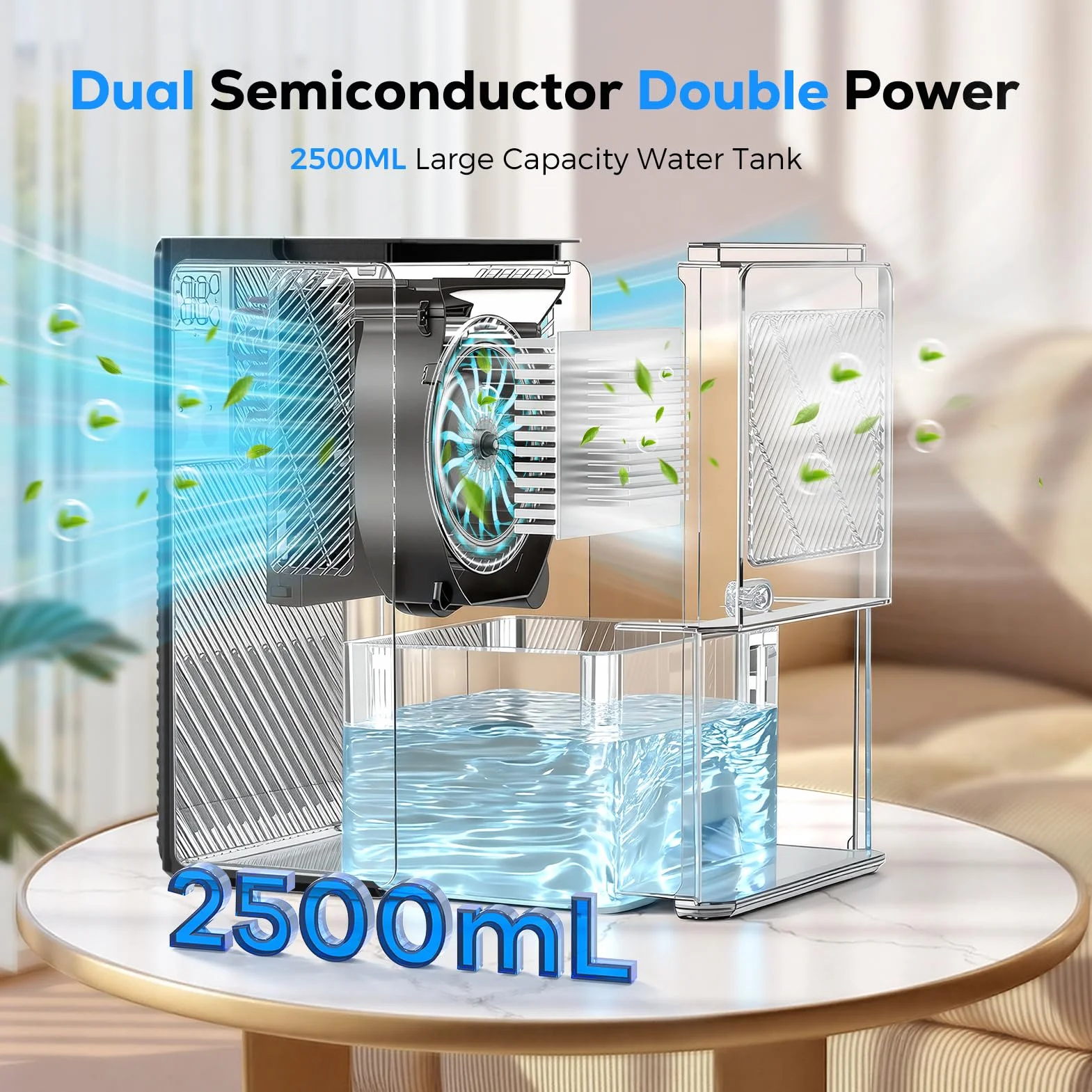 Deshumidificateur d Air 2500ML, Déshumidificateurs Electrique Silencieux Econome en Energie, Anti Moisissure, Auto-Arrêt & Dégivrage, Minuterie, LED 7 Couleurs, Idéal pour Chambre/Salle de Bains