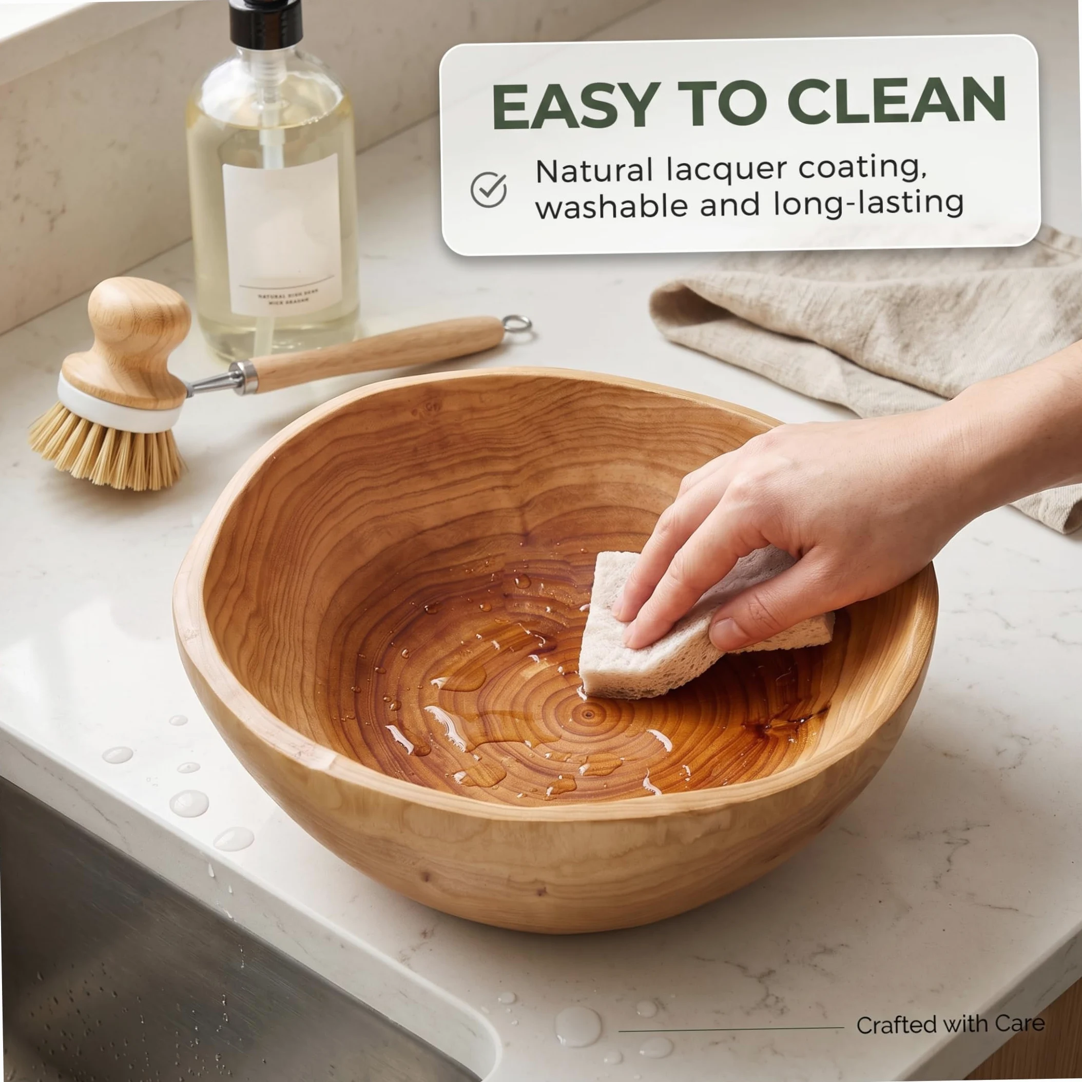 Bol en bois avec bol décoratif à revêtement de grain naturel, 10-11 pouces | Lisse sans bord, construction robuste, lavage facile, convient aux fruits, salades, bijoux, clés.