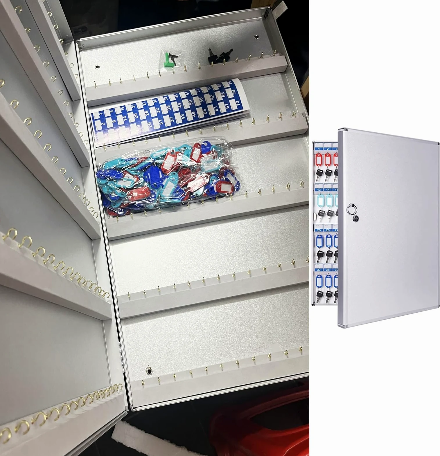 Armoire à clés verrouillable pour 48 clés avec crochets et autocollants numérotés, idéale pour les agents immobiliers et les gestionnaires immobiliers, boîte de rangement sécurisée pour clés de maison