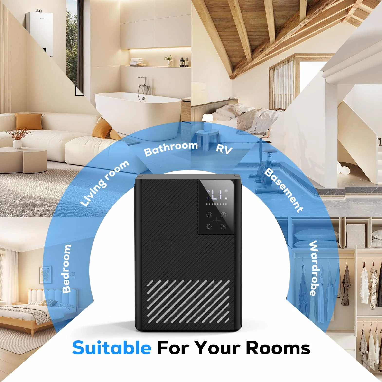 Deshumidificateur d Air 2500ML, Déshumidificateurs Electrique Silencieux Econome en Energie, Anti Moisissure, Auto-Arrêt & Dégivrage, Minuterie, LED 7 Couleurs, Idéal pour Chambre/Salle de Bains