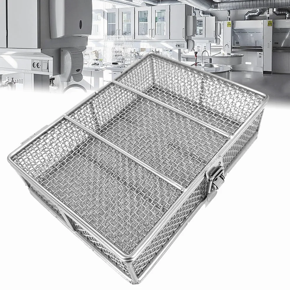 Panier de stérilisation en acier inoxydable avec couvercle – Plateaux en maille de 3 mm pour instruments médicaux orthopédiques et ORL
