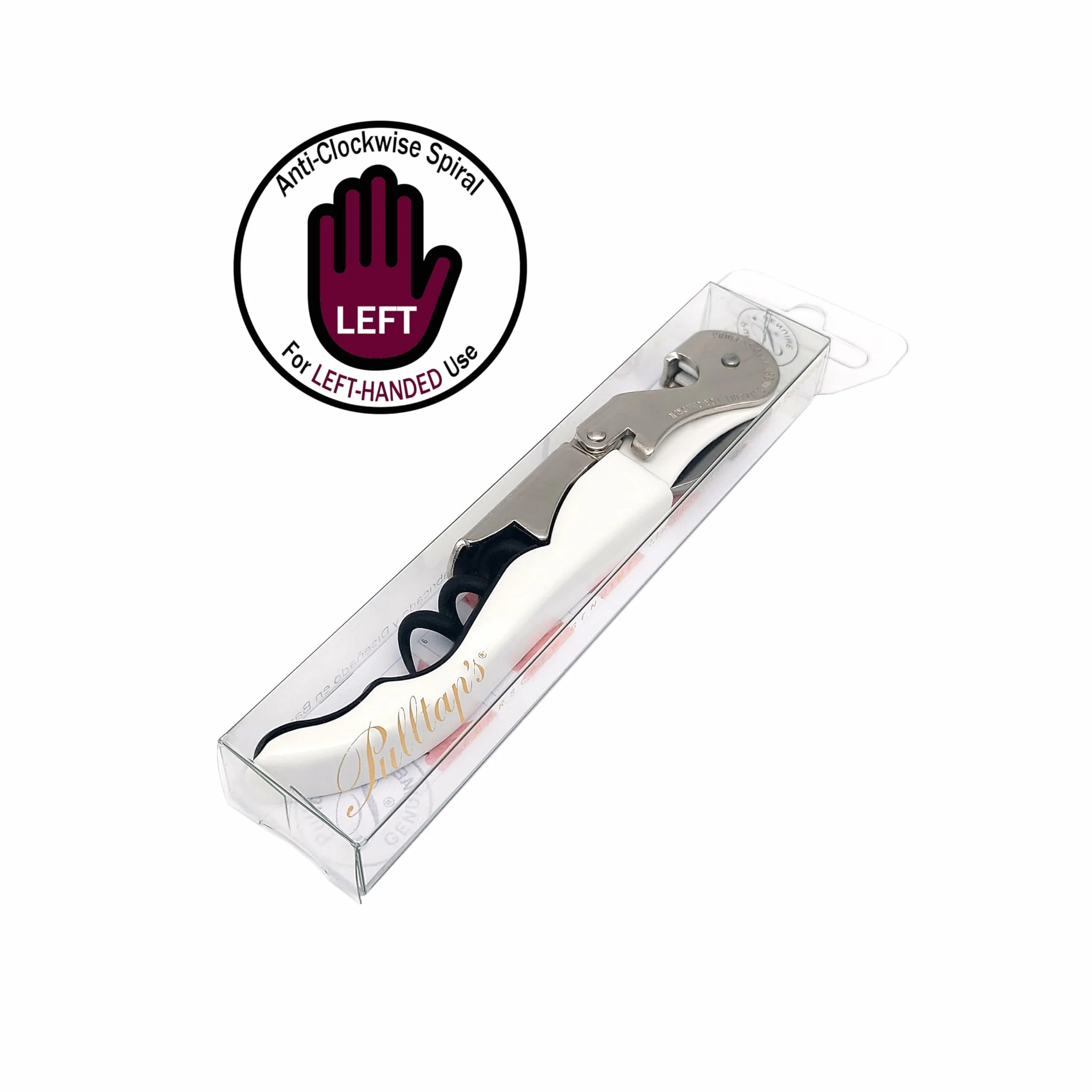 Pulltap's Véritable tire-bouchon classique à double charnière pour vin – Gaucher (Blanco), standard
