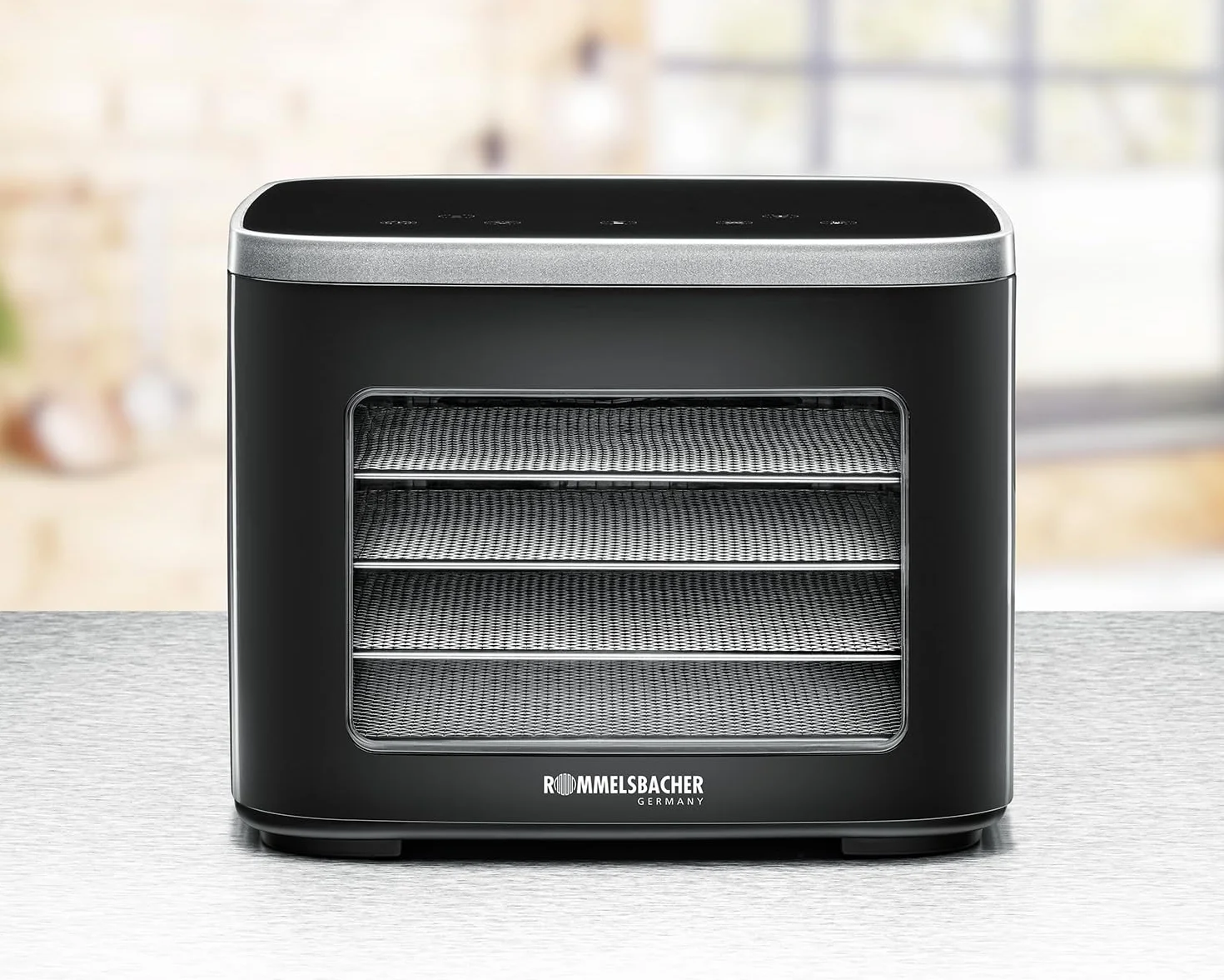 ROMMELSBACHER Déshydrateur automatique DA 450 - Surface de séchage 0,2 m² - Avec 5 plateaux de déshydratation en acier inoxydable - 1 grille de déshydratation - 1 support de déshydratation - 2 moules