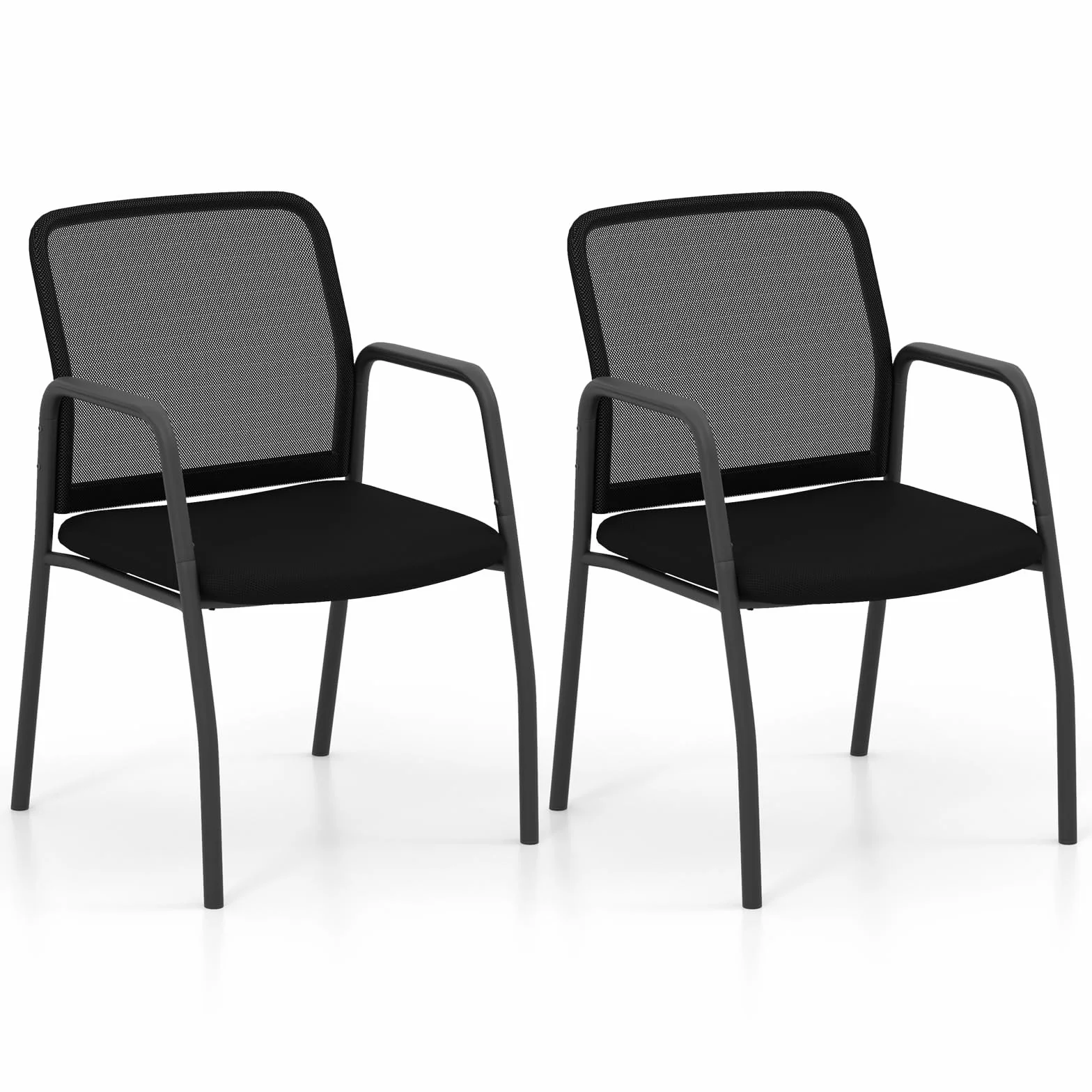GIANTEX Lot de 2 Chaises de Conférence Empliable, Chaises de Salle de Réunion avec Dossier en Maille, Assise Rembourrée, Sièges de Visiteur Rembourrée pour Bureau, Salle d'Attente, Noir