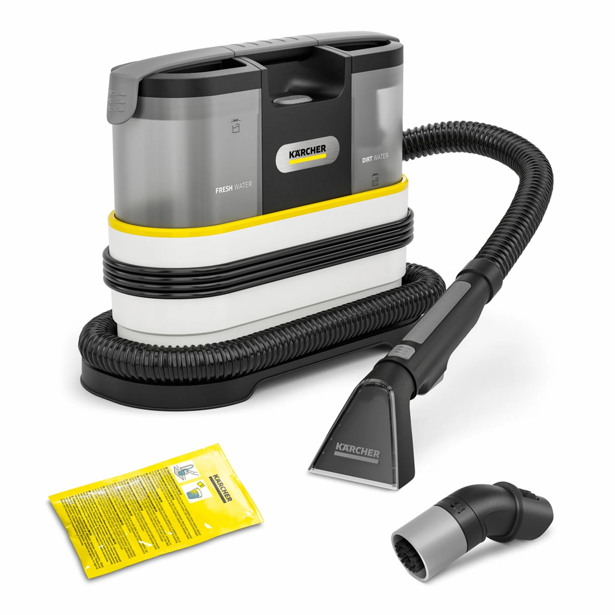 Kärcher Détacheur SE 2 Spot Care, puissance d'absorption : 450 W, réservoir d’eau propre: 1,5 l, surface : 2,89 m², poids: 4,2 kg, buse de lavage pour meubles, brosse pour taches et détergent RM 519