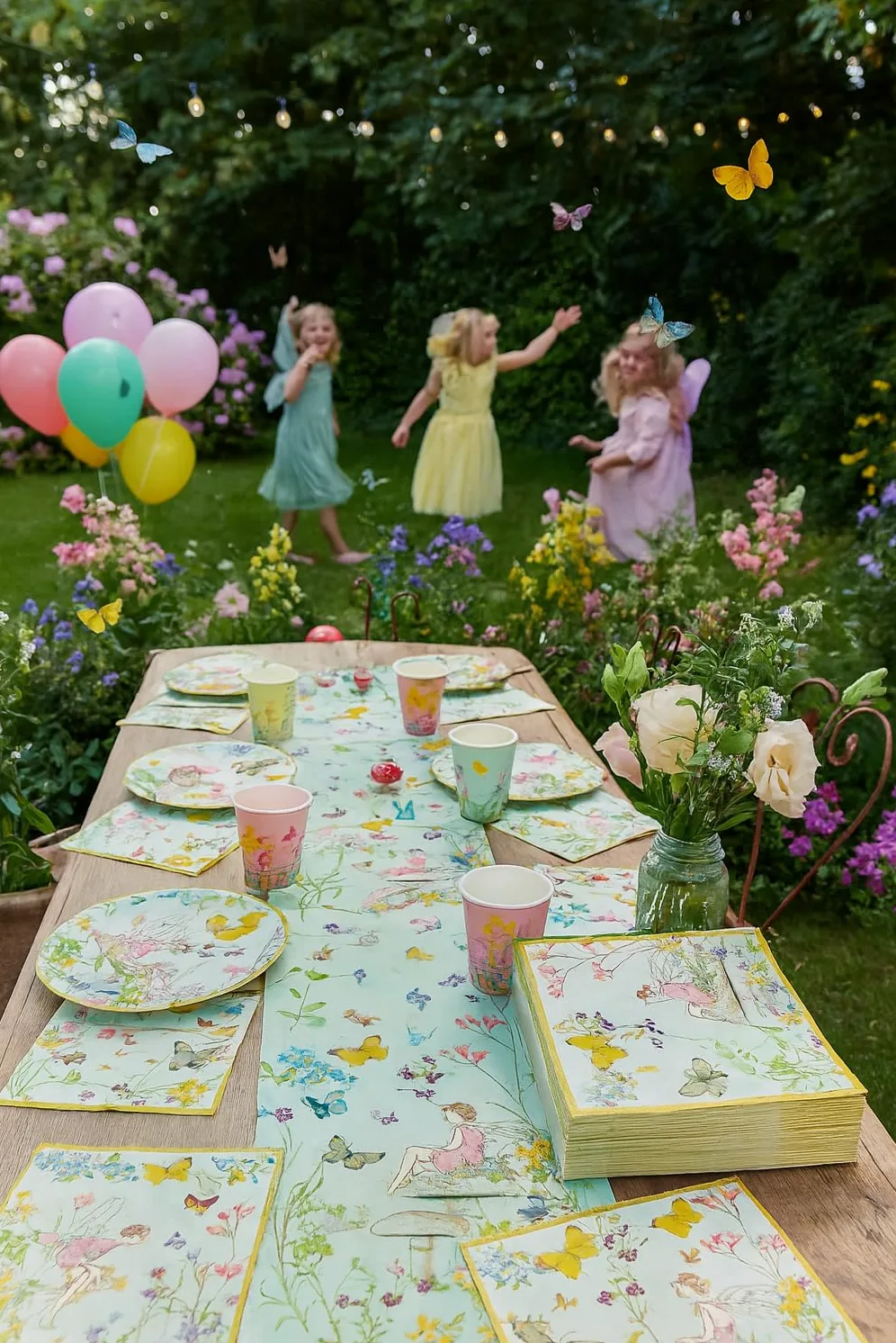 Talking Tables Lot de 240 serviettes en papier motif fée - Jolies serviettes en papier - Fournitures de fête et décorations de papillon pour filles, anniversaire, jardin, fête d'été, barbecue