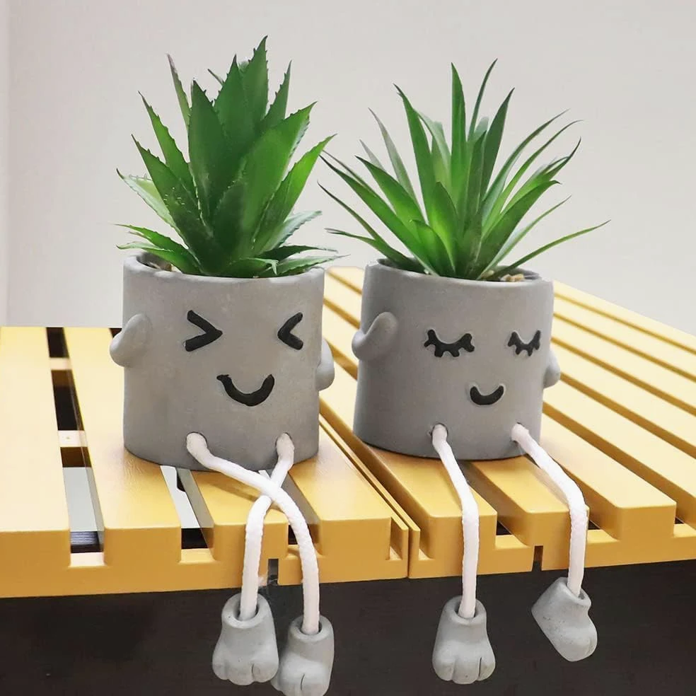 MAKHOT Lot de 4 Plantes succulentes artificielles créatives avec Pot de Ciment, Petites Plantes Grasses artificielles pour décoration de Salle de Bain, Mini Plantes succulentes Mignonnes à Suspendre