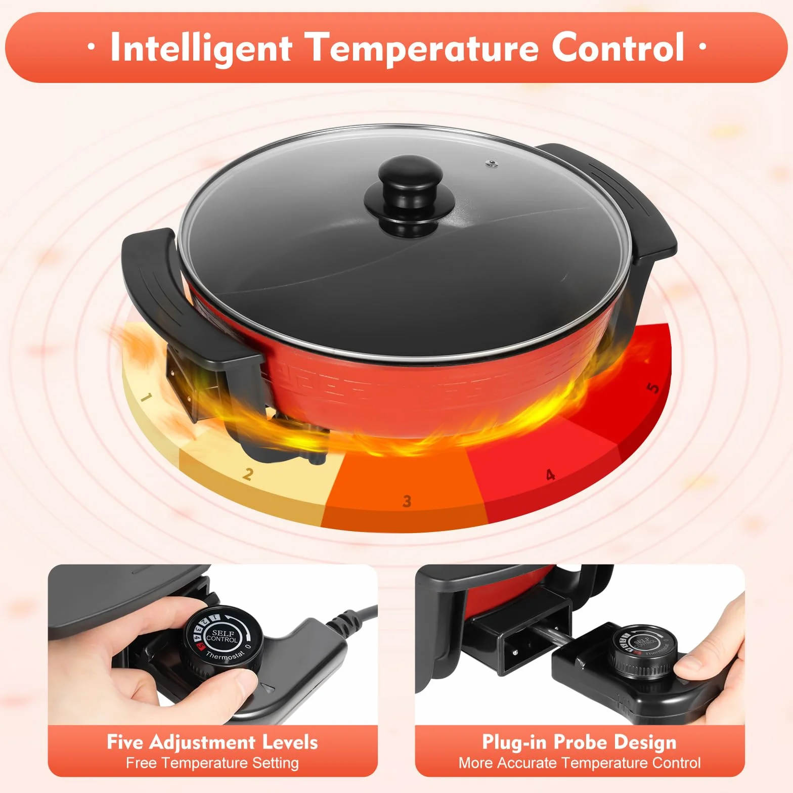 Hot Pot électrique à fondue 6 l Double face séparable – 1360 W, 5 niveaux de réglage de la température, fond à induction antiadhésif, pour hotpot, fondues, rôtis et braiseurs, 3 à 4 personnes (220 V)
