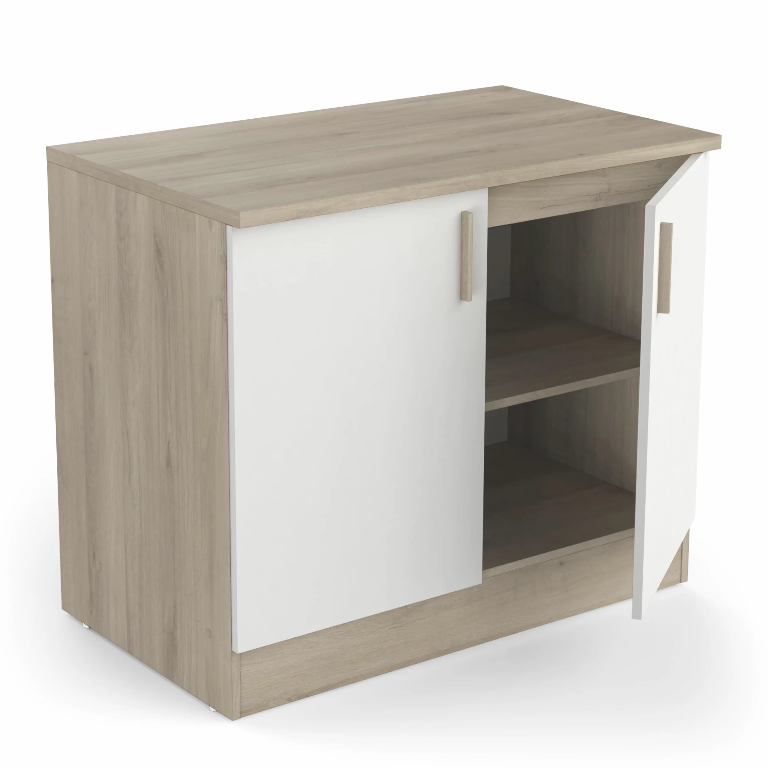 Meuble Bas De Cuisine Modulable 2 Portes - Cuisine Complete ‟ORIGAN” – Coloris Blanc Mat & Chêne - 100 x 30 x 70 cm