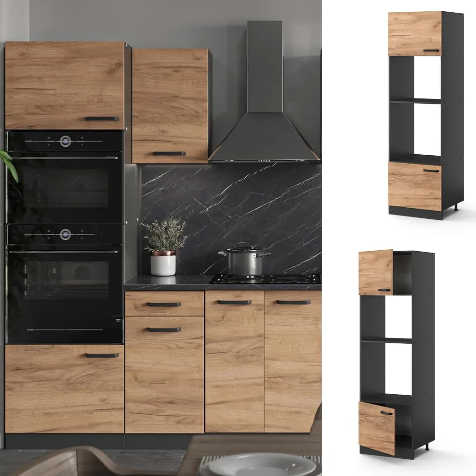 Vicco Armoire Micro-Ondes R-Line, Chêne de Force doré, 60cm, pour Une Combinaison Libre au Sein de systèmes de Cuisine modulaires