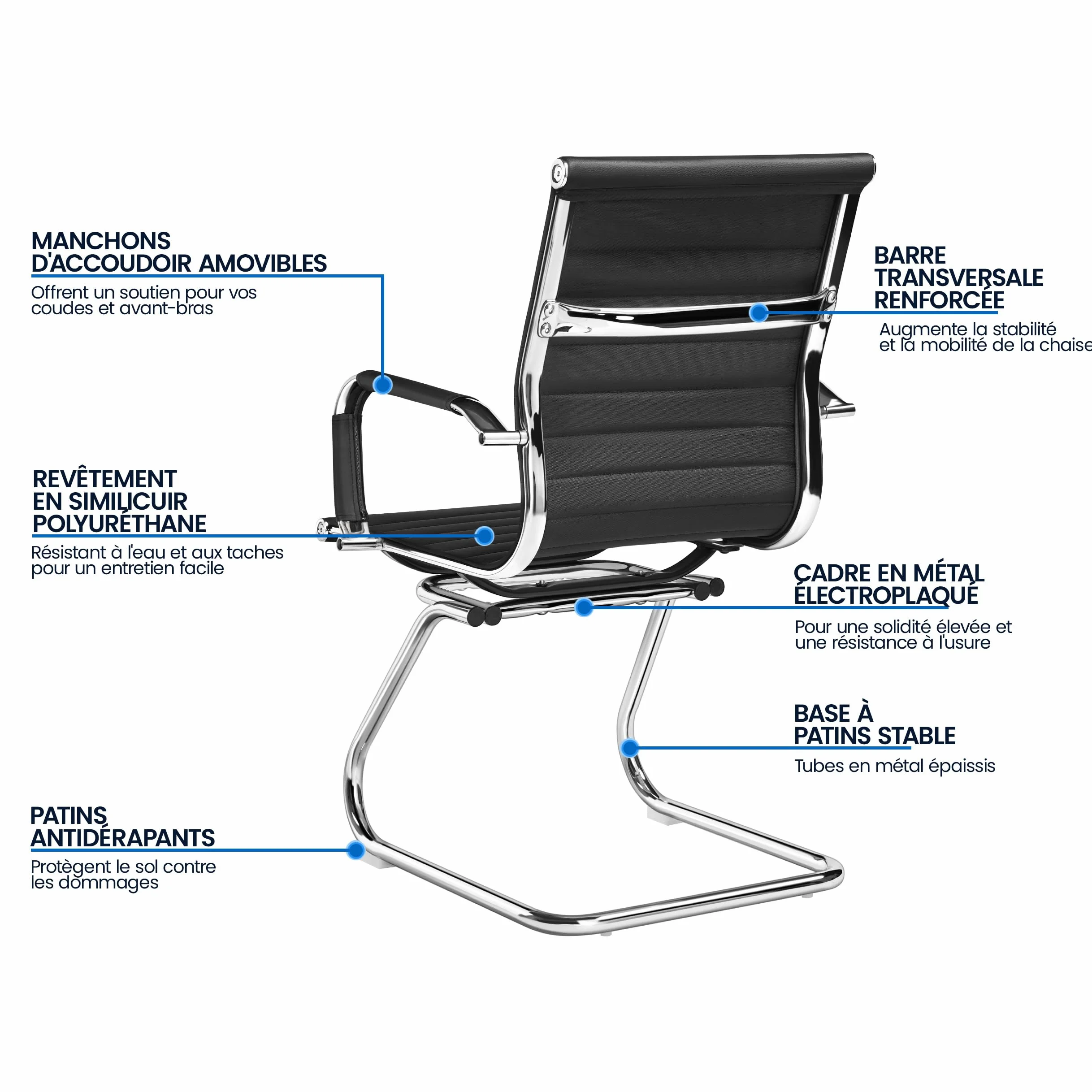 Yaheetech Chaises de Conférence Lot de 2 Chaises de Bureau Ergonomique avec Accoudoirs Chaises Cantilever pour Bureau, Réception, Réunion, Salle D’Attente, Noir
