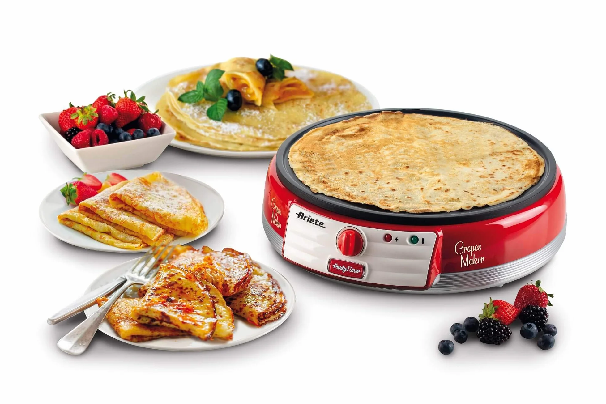 Ariete Crêpière Party Time 202, Crêpière Électrique avec Plaque Anti-Adhésive, Plaque à Crêpes Électrique avec Spatule et Étaleur de Pâte Inclus, 1000W, Rouge