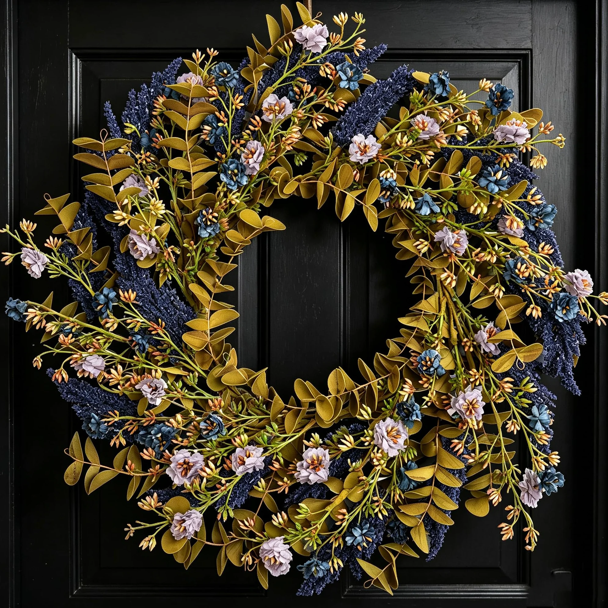 Couronne d'automne de 55,9 cm pour porte d'entrée avec buis et | Couronne de fleurs d'automne avec feuilles de buis douces au toucher pour intérieur et extérieur, couronne de fleurs sauvages