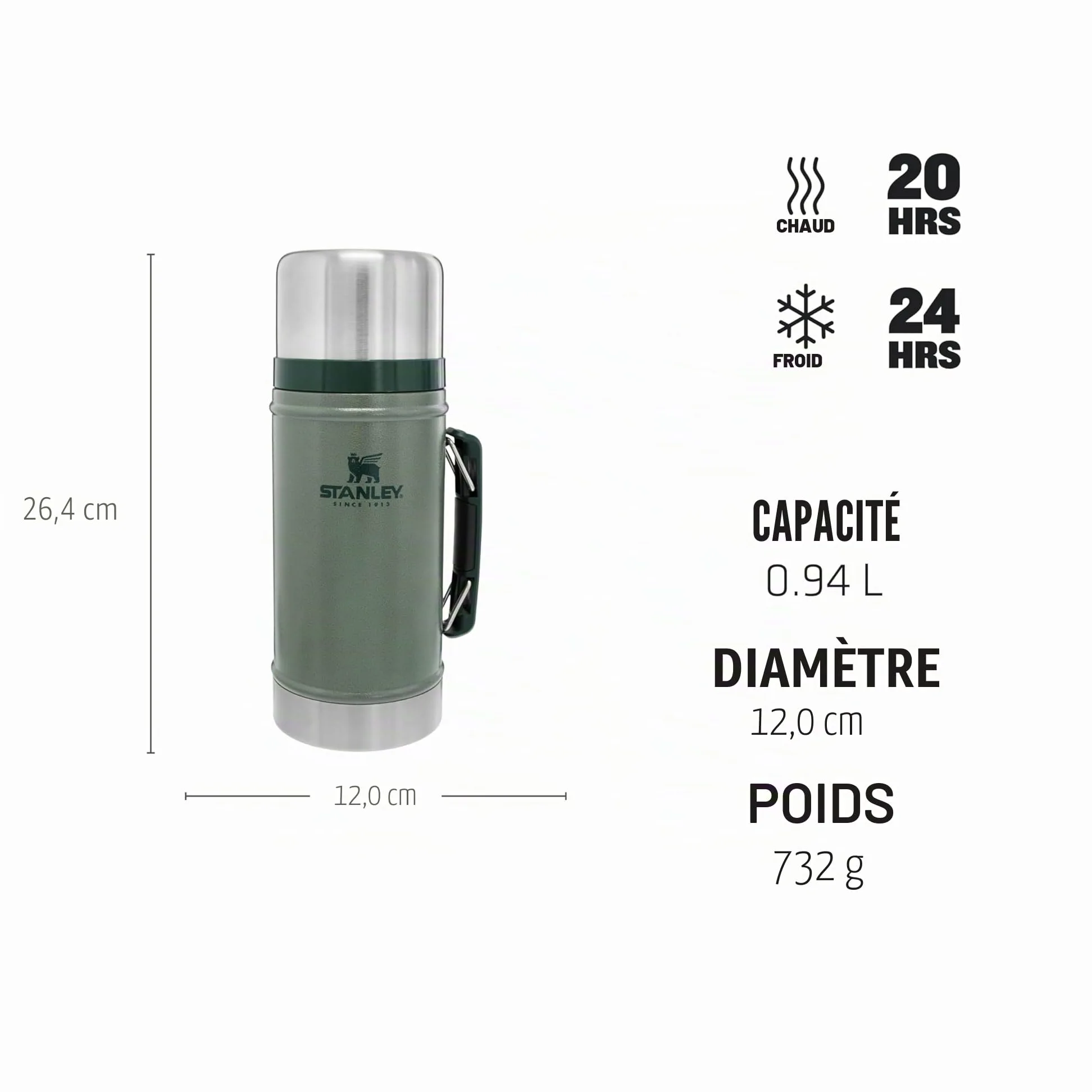 STANLEY Classic Legendary Food Jar 0.94L - Thermos Alimentaire Chaud a 20h - Lavable au Lave-Vaisselle - Acier Inoxydable - Sans BPA - Lunch Box Isotherme - Hammertone Green