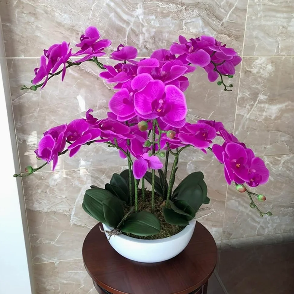 Orchidée Artificielle avec Vase Fleurs de phalaenopsis artificielles Colle au Toucher Fleur Artificielle 53 cm Fausse Fleur Maison Fausses orchidées Fleurs artificielles