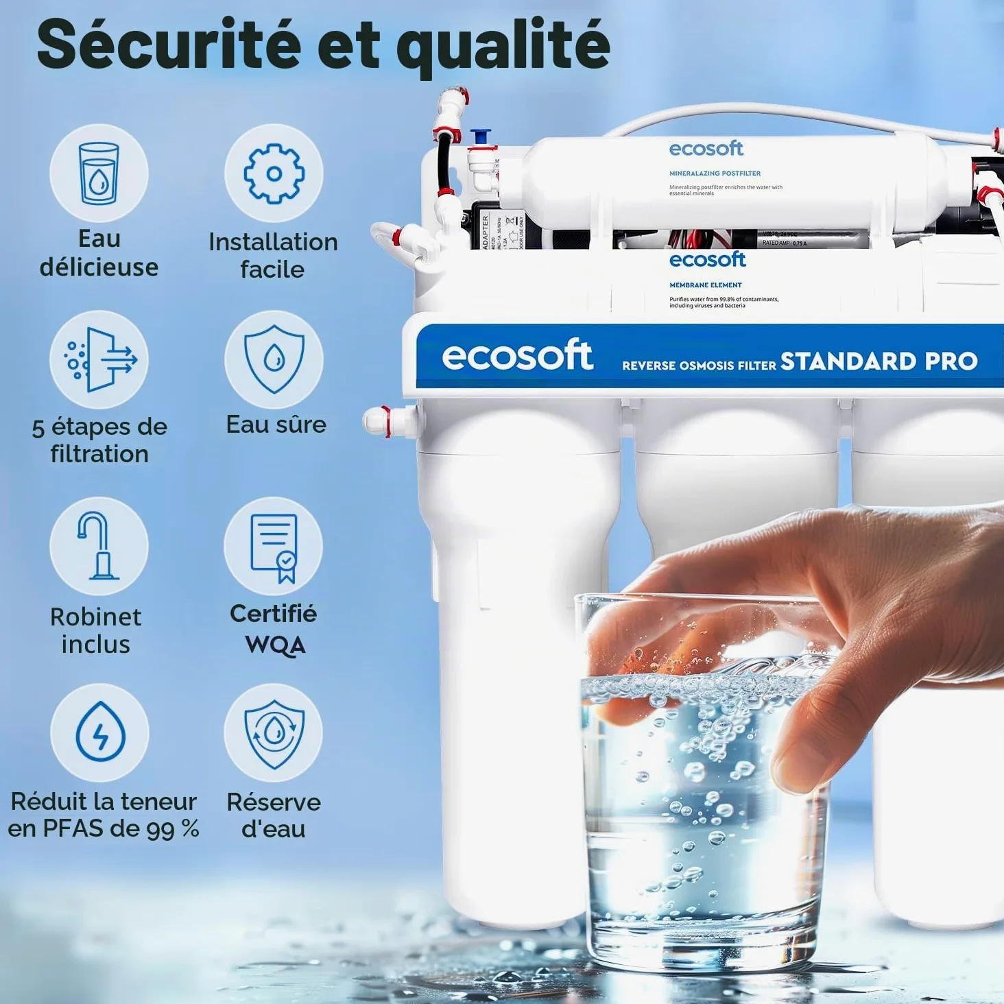 Ecosoft Standard Pro Filtre à osmose inverse - Avec pompe intégrée, purification efficace et installation facile