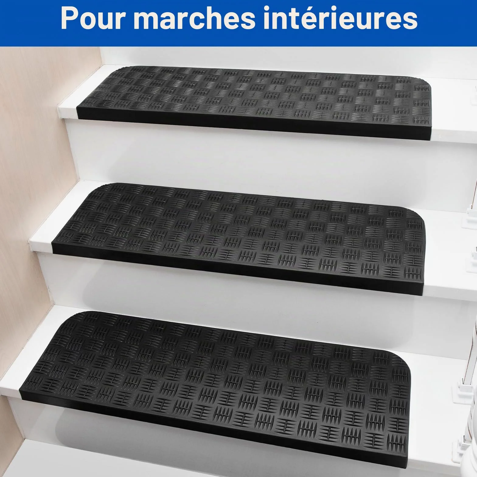 Spurtar Caoutchouc Synthétique Tapis Antidérapant Tapis Anti Derapant Tapis de Marche, Nez de Marche Intérieur Marchettes D'escalier Extérieur Anti Glisse Tapis, 76 x 25 cm,Lot de 6