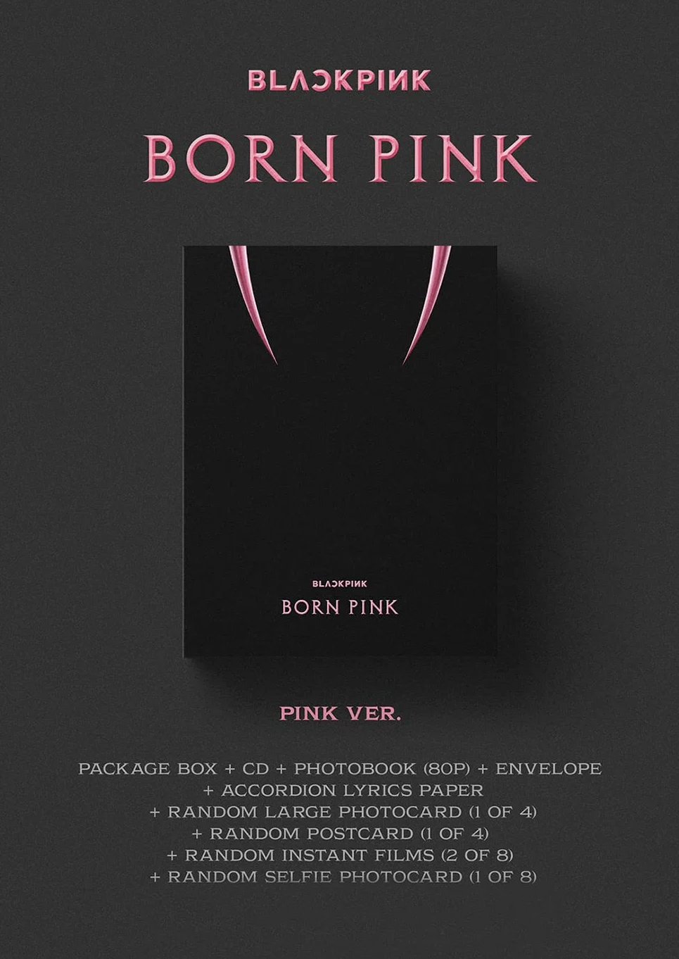 DREAMUS Blackpink : Born Pink Box Set Ver. [Version rose] 2ème album CD + grande carte photo + film instantané + livre photo + enveloppe + papier paroles + carte photo selfie + (5 cartes photos extra