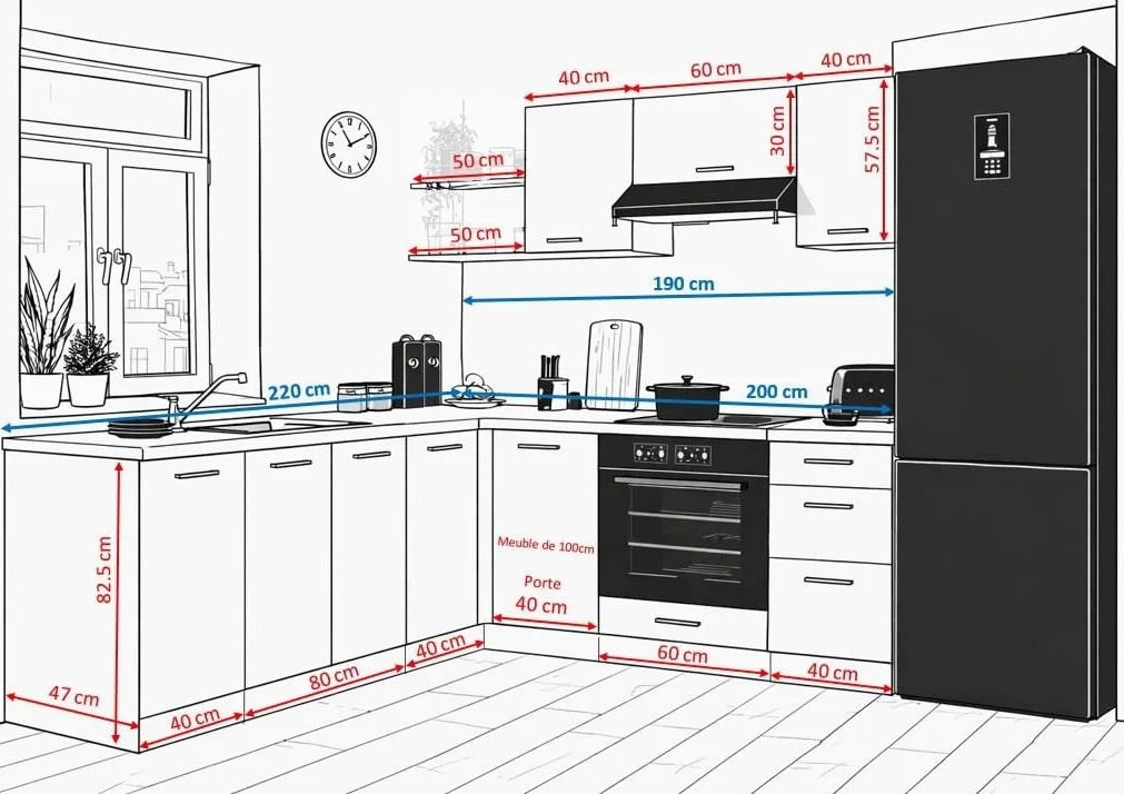 PEGANE Cuisine d'angle complète 200x220 cm, Meubles de Cuisine modulables Coloris Chêne Bernstein, Plan de Travail Non Inclus