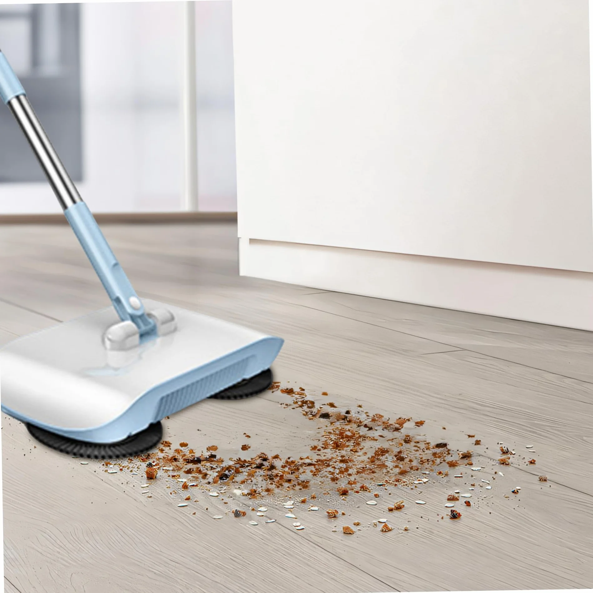 Sweeper à Vide Manuel, balayeur de Plancher Non électrique à Vide à 180 degrés à 180 degrés, balayeur Manuel pour Tapis et planchers (Bleu) 2 en 1