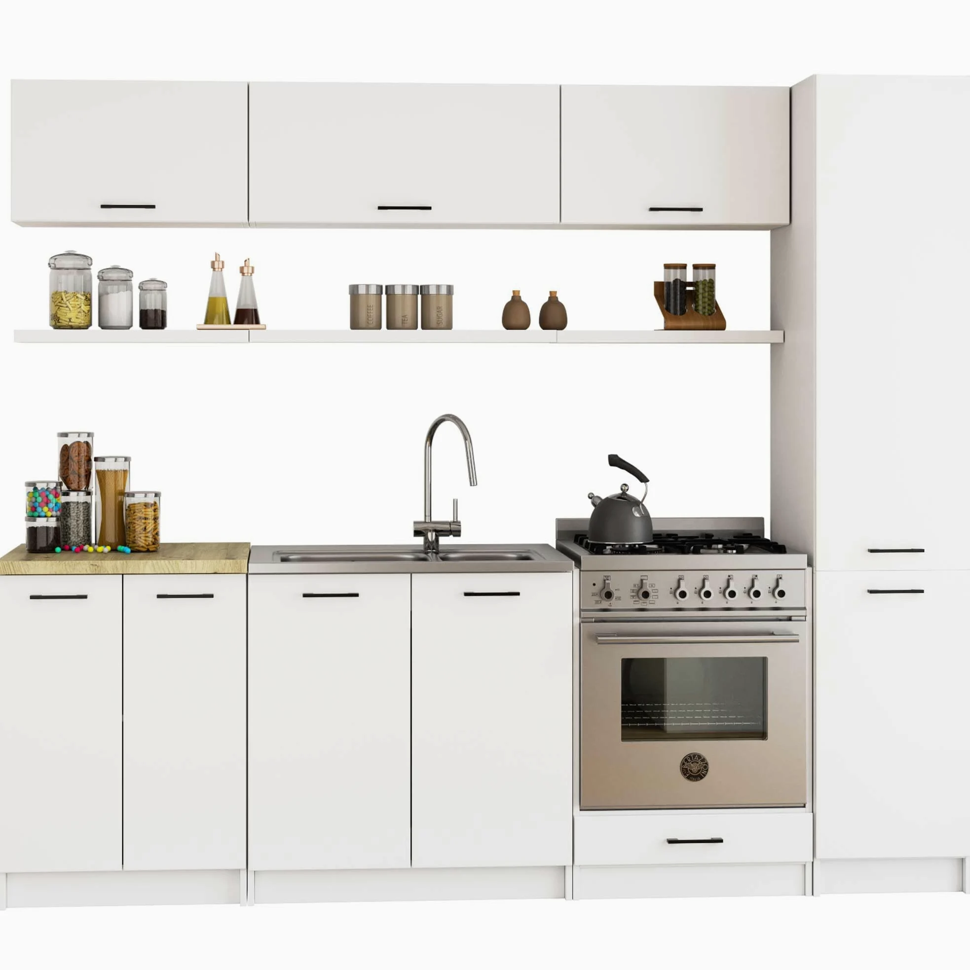 BDW - Colonne Cuisine - Armoire de Rangement 40 cm de Largeur, 205 cm de Hauteur, 57 cm de Profondeur - Spacieuse pour Provisions - Blanc