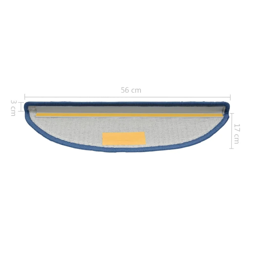 vidaXL Tapis d'escalier 10 pièces 56 x 17 x 3 cm Bleu Demi-Rond