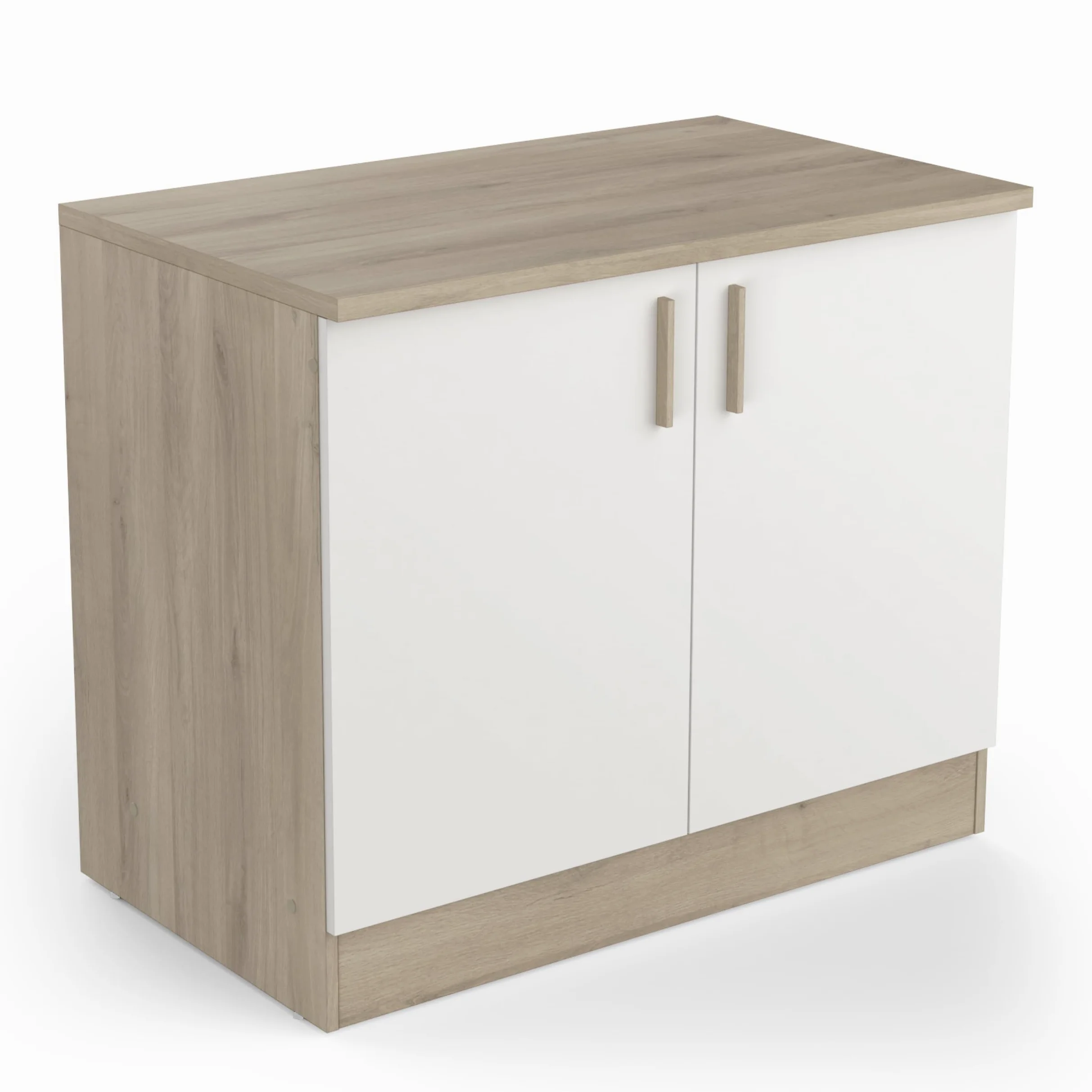 Meuble Bas De Cuisine Modulable 2 Portes - Cuisine Complete ‟ORIGAN” – Coloris Blanc Mat & Chêne - 100 x 30 x 70 cm