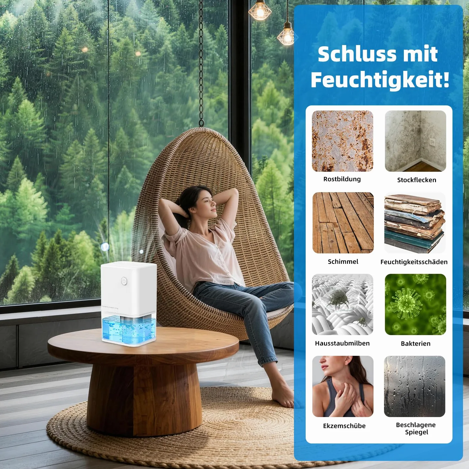 Deshumidificateur d Air Anti Moisissure 500ML, Éco Electrique Déshumidificateurs Maison Compact, Silencieux et Efficace avec Arrêt Automatique pour Petits Espaces, Chambre, Salle de Bain, Placard