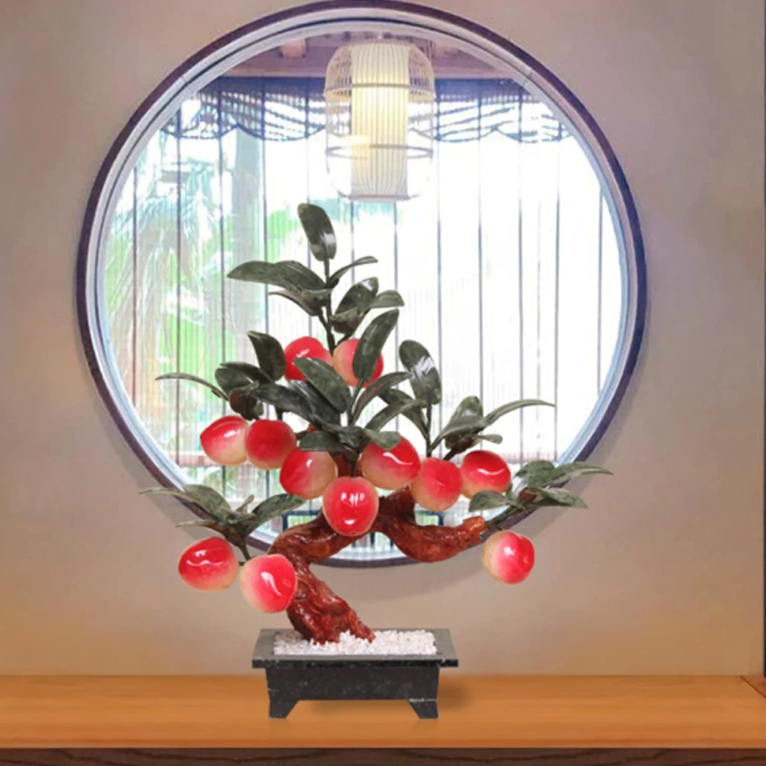 Bonsaï Artificiel Plante Artificielle en Pot de Jade sculpté artificiellement Pierre bonsaï Bonsai Arbre rocheuses artificielles longévité pêche Maison décoration Bureau Faux Arbre D'intérieur