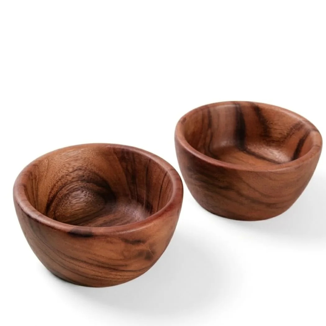 Lot de 2 saladiers en bois d'acacia - 15,2 x 5,1 cm - Pour fruits, céréales ou soupe - Fabriqués à la main à partir d'une seule pièce de bois d'acacia biologique, de qualité alimentaire