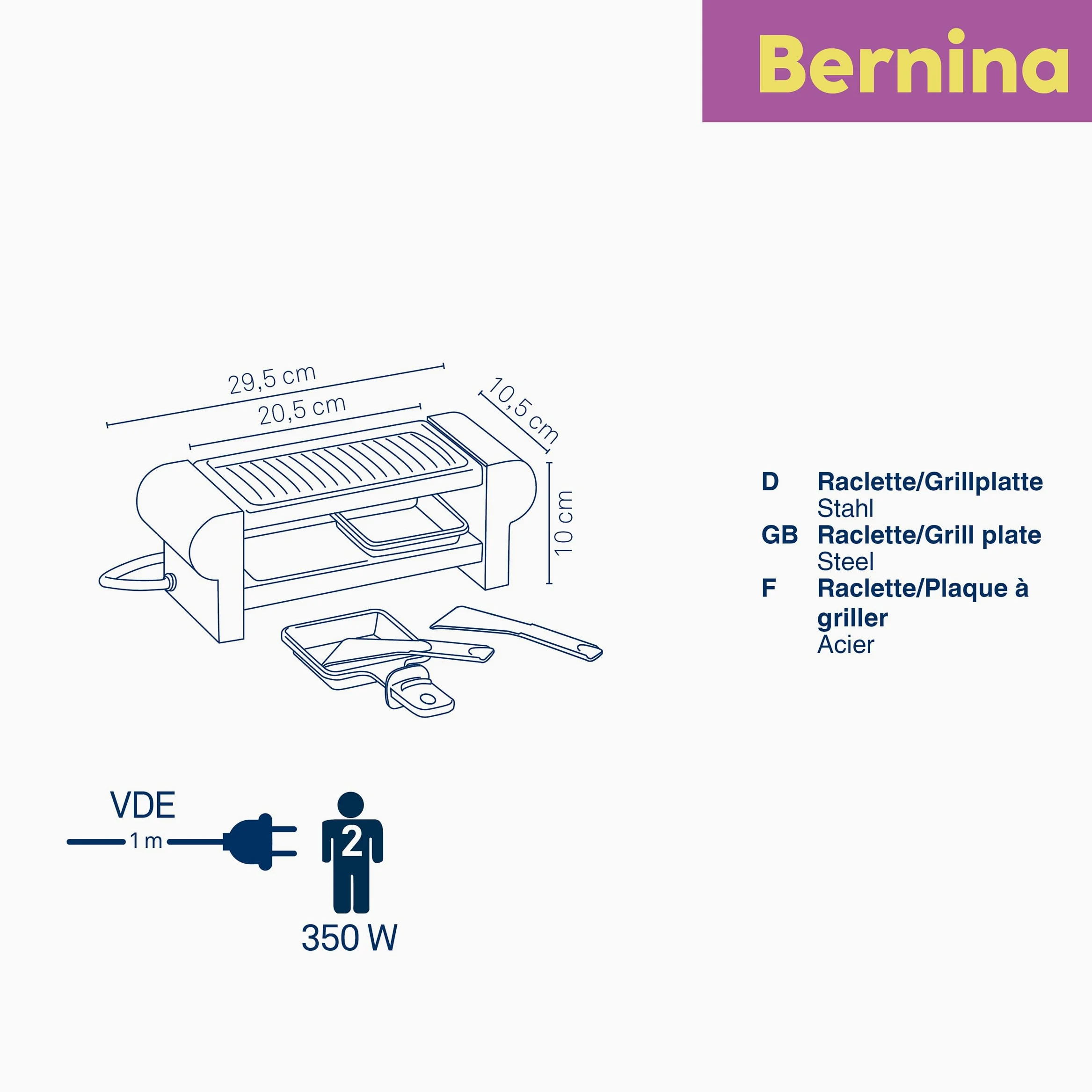 kela Mini Raclette avec plaque de gril, Raclette 2 personnes BERNINA, acier à revêtement antiadhésif, 350 watts, Raclette 1 personne