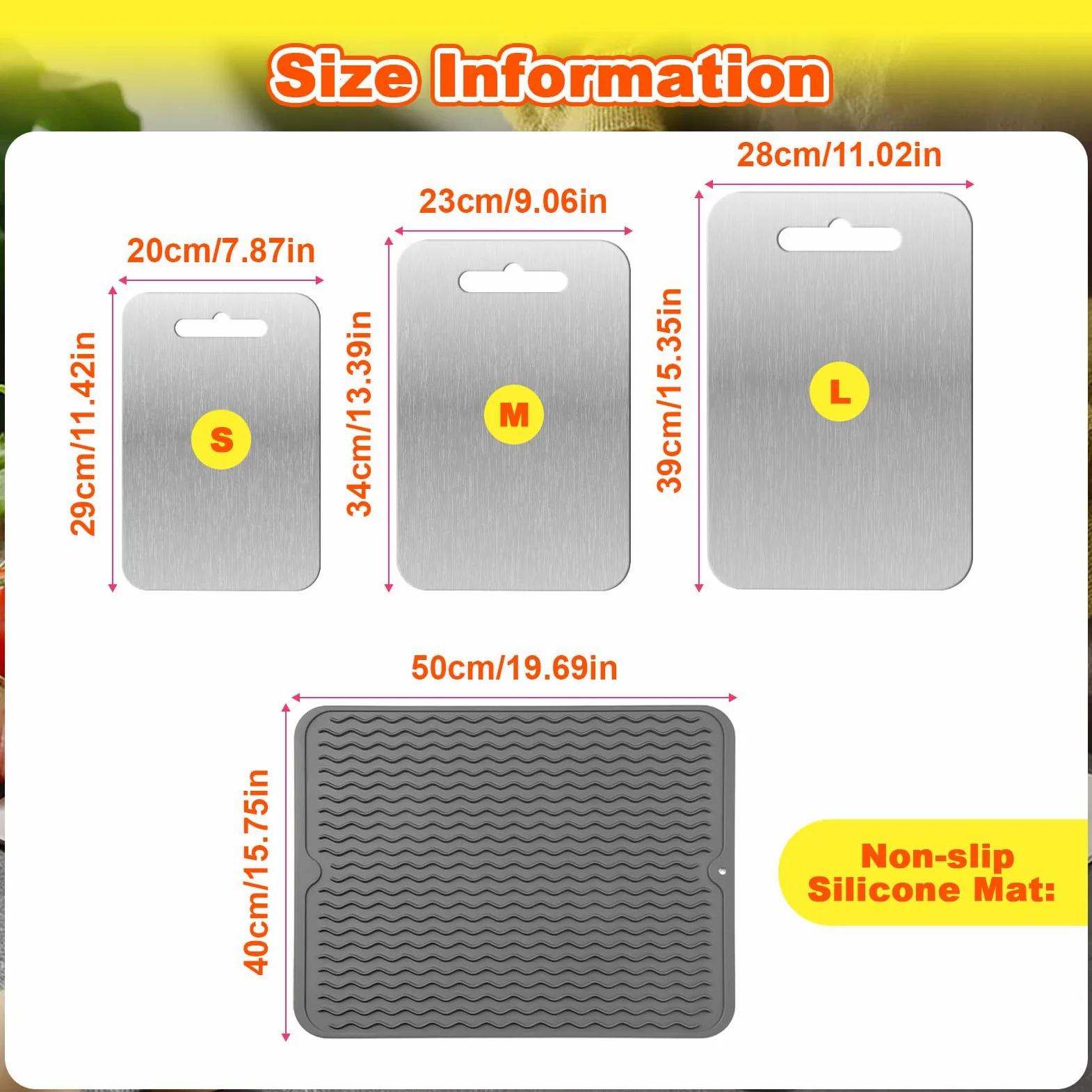 3 Pièces Planche Decouper Titane avec Tapis Silicone, Planches Cuisine Acier Inoxydable, Cutting Board Face Double Qualité Alimentaire,Planche Hygiénique Lave-Vaisselle pour Viande,Légumes et Fruits
