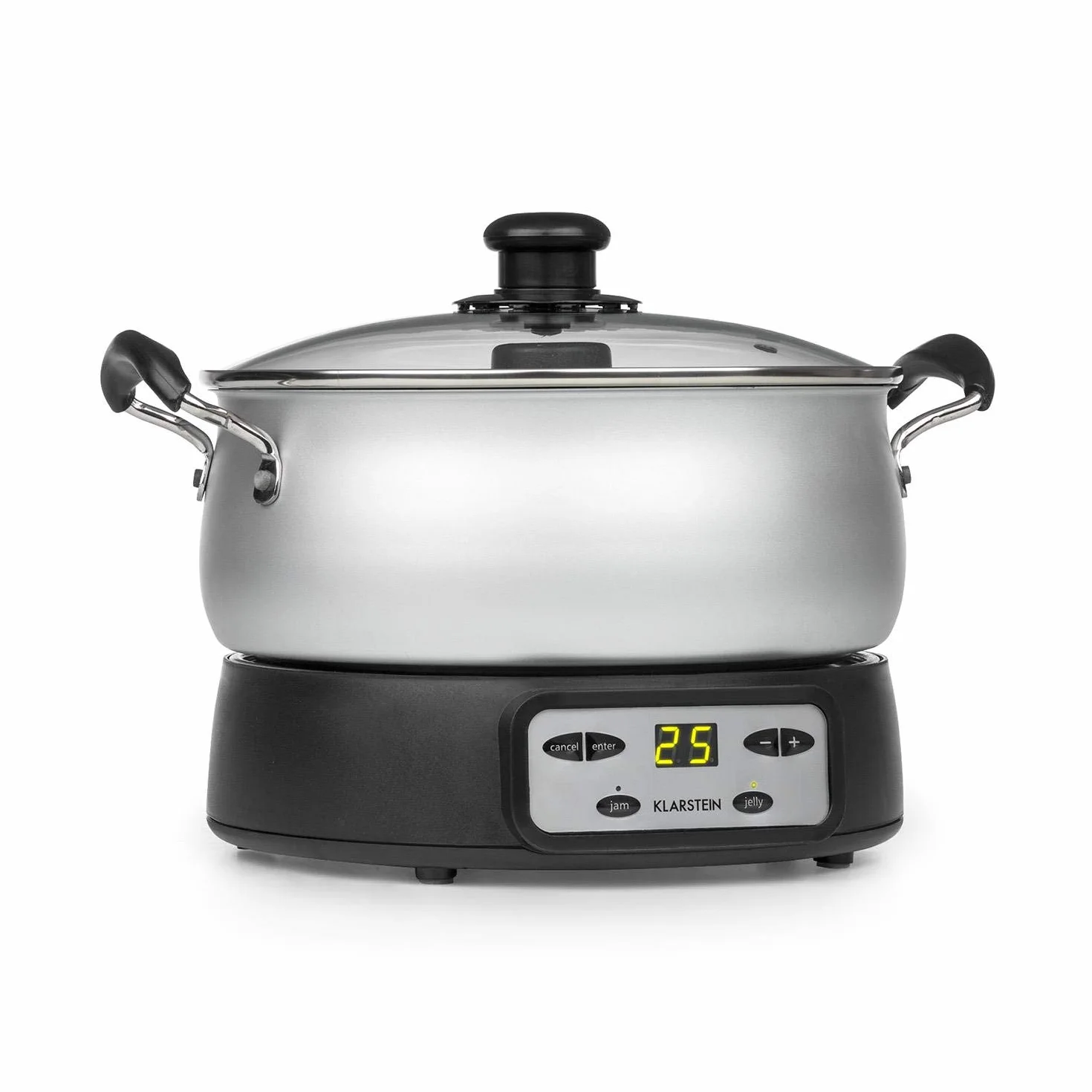 Klarstein Jam Session - confiturier et cuiseur de gelées, 1000 watts, 2 programmes automatiques, 3 litres de capacité, Durée de cuisson réglable, cuve est lavable en machine - argent