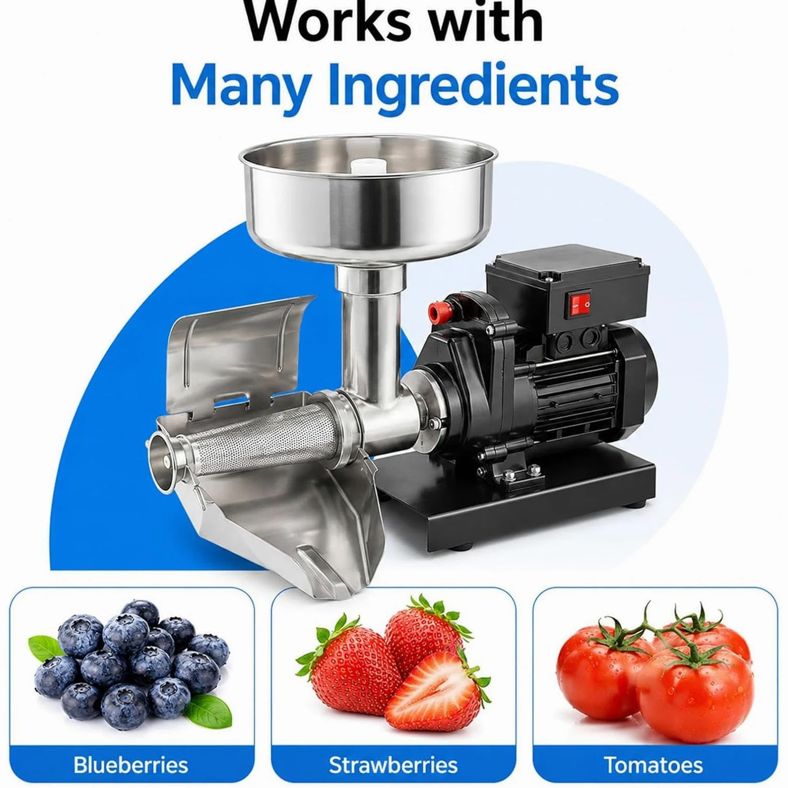 Filtre électrique de tomate, machine de fraisage de tomate Sauce Maker | Presse à tomates et machine à sauce en acier inoxydable commerciale, robuste, pour confiture de myrtille et de fraise