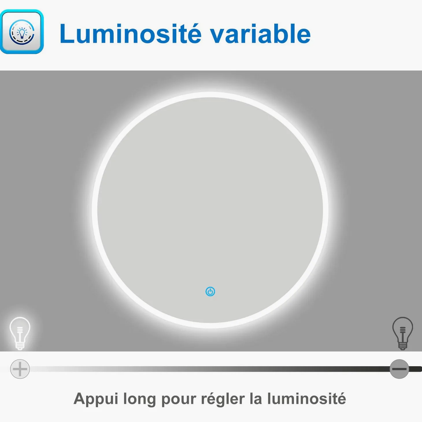 AICA Miroir Salle de Bain Rond 80cm Anti-buée +dimmable + mémoire, Miroir Lumineux LED