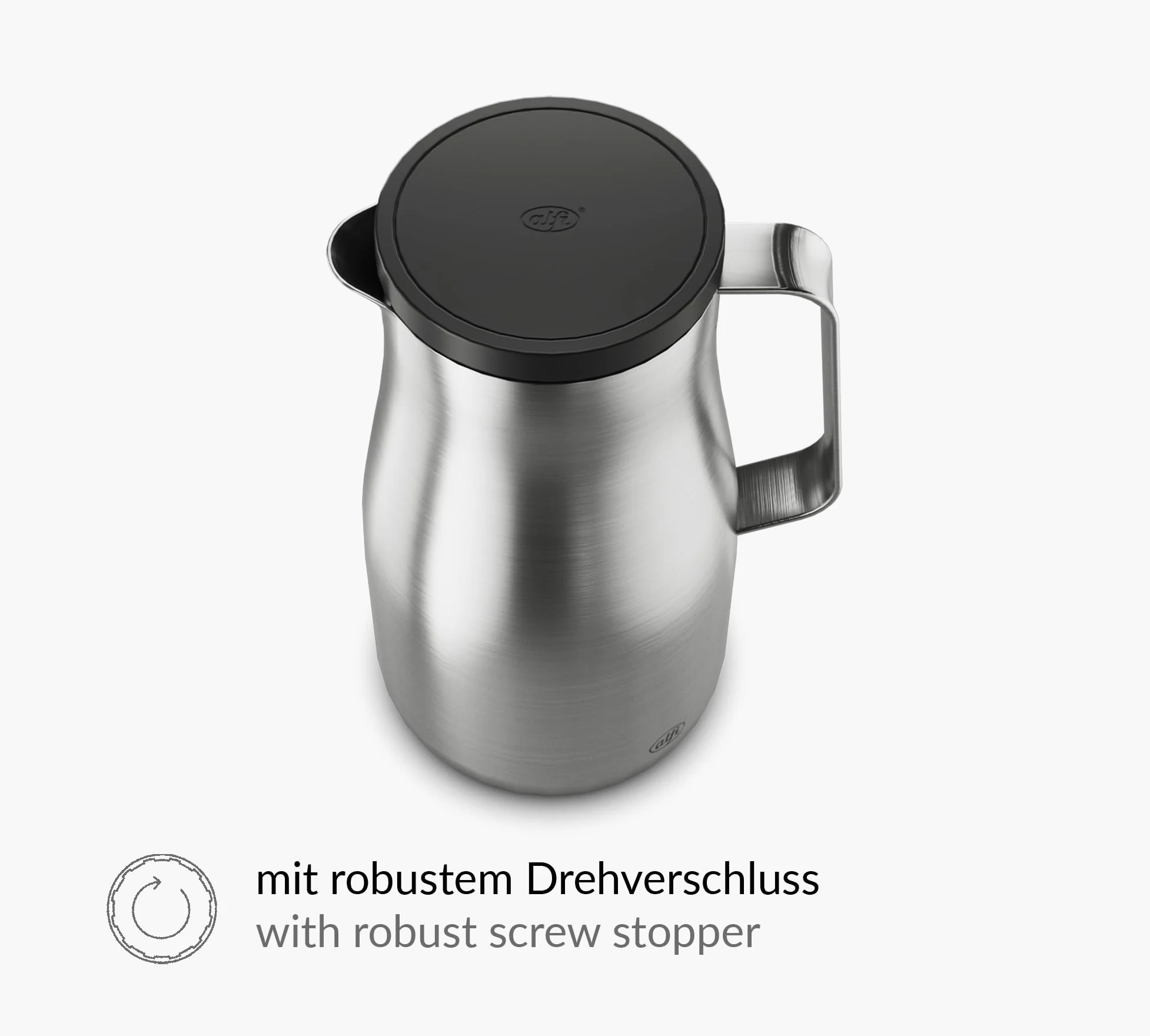 alfi STUDIO TT 1,5 l, inox, pichet isotherme à double paroi en inox mat, maintient 12 heures chaud, 24 heures froid, bouchon vissé, grande ouverture, pichet isotherme, lavable au lave-vaisselle
