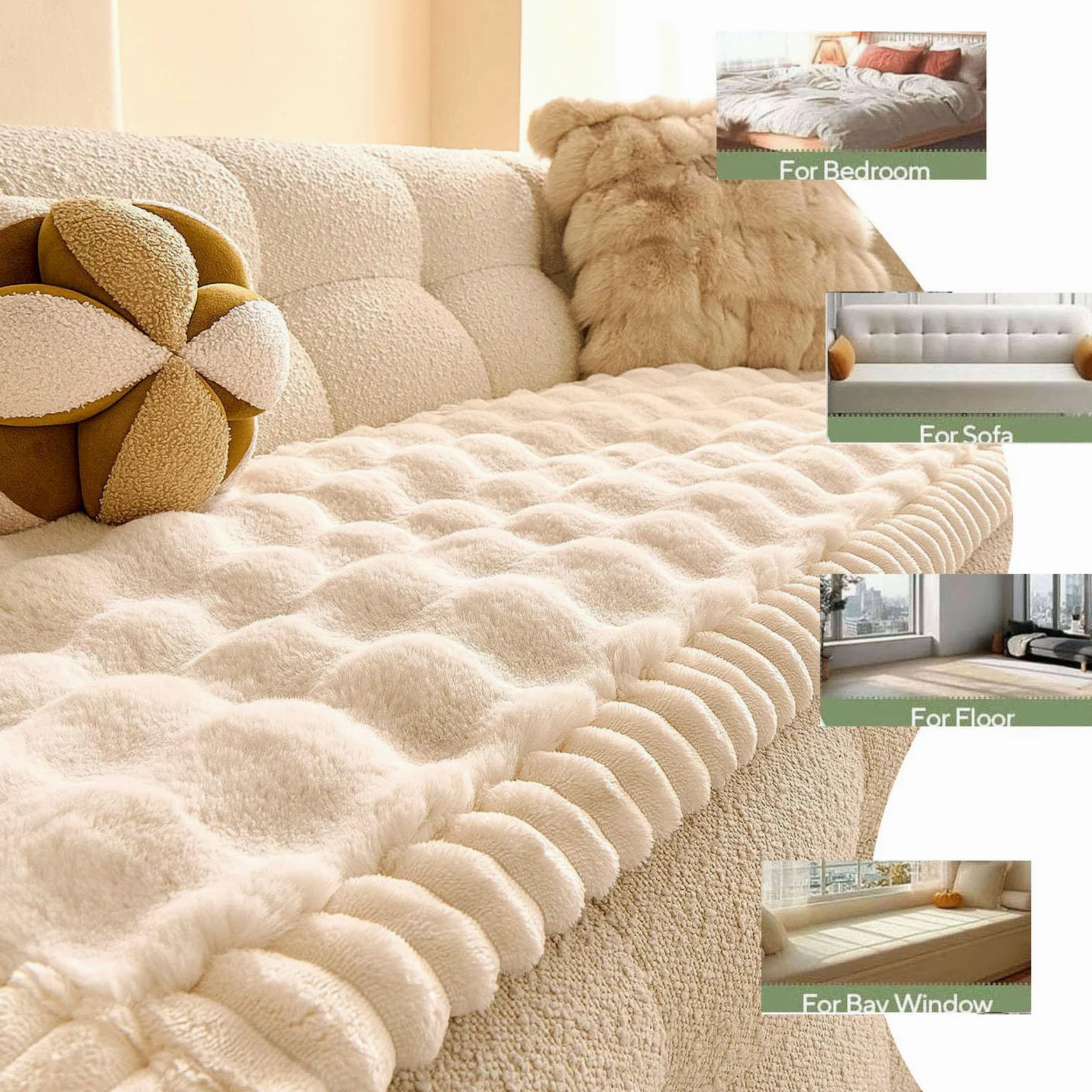 Générique Housse de Canapé Épais Peluche,Protege Canape Cuir Anti-dérapant | Housse Canape D'angle Couverture pour Canapé Tapis Rebord de Fenêtre Protection pour Canapé en Cuir de Salon,White,80x180cm
