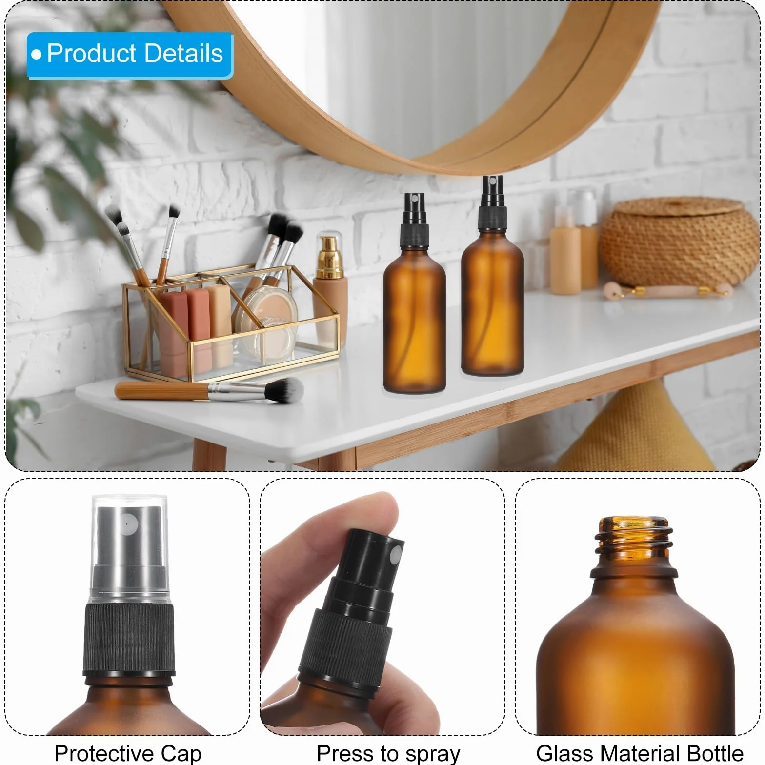 PATIKIL Lot de 12 vaporisateurs vides en verre de 118 ml - Anti-fuite - Vaporisateur à brume fine - Conteneurs rechargeables pour solutions de nettoyage des plantes et des cheveux - Marron noir