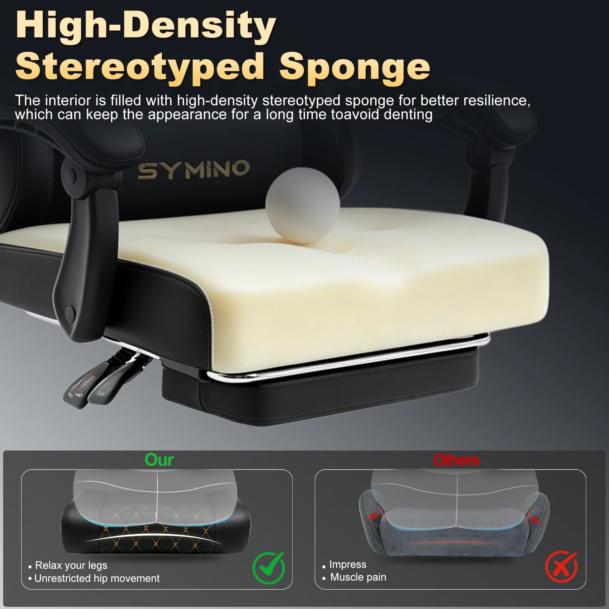 Symino Chaise de Gamer Ergonomique, Chaise Gaming avec Soutien Lombaire Repose-Pieds, Fauteuil de Bureau réglable et pivotant capacité de Charge 150 kg, Cuir PU Noir