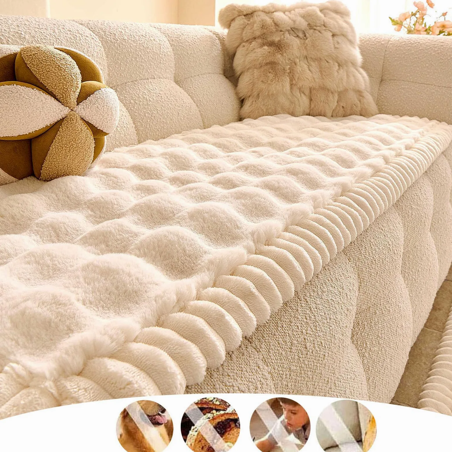 Générique Housse de Canapé Épais Peluche,Protege Canape Cuir Anti-dérapant | Housse Canape D'angle Couverture pour Canapé Tapis Rebord de Fenêtre Protection pour Canapé en Cuir de Salon,White,80x180cm