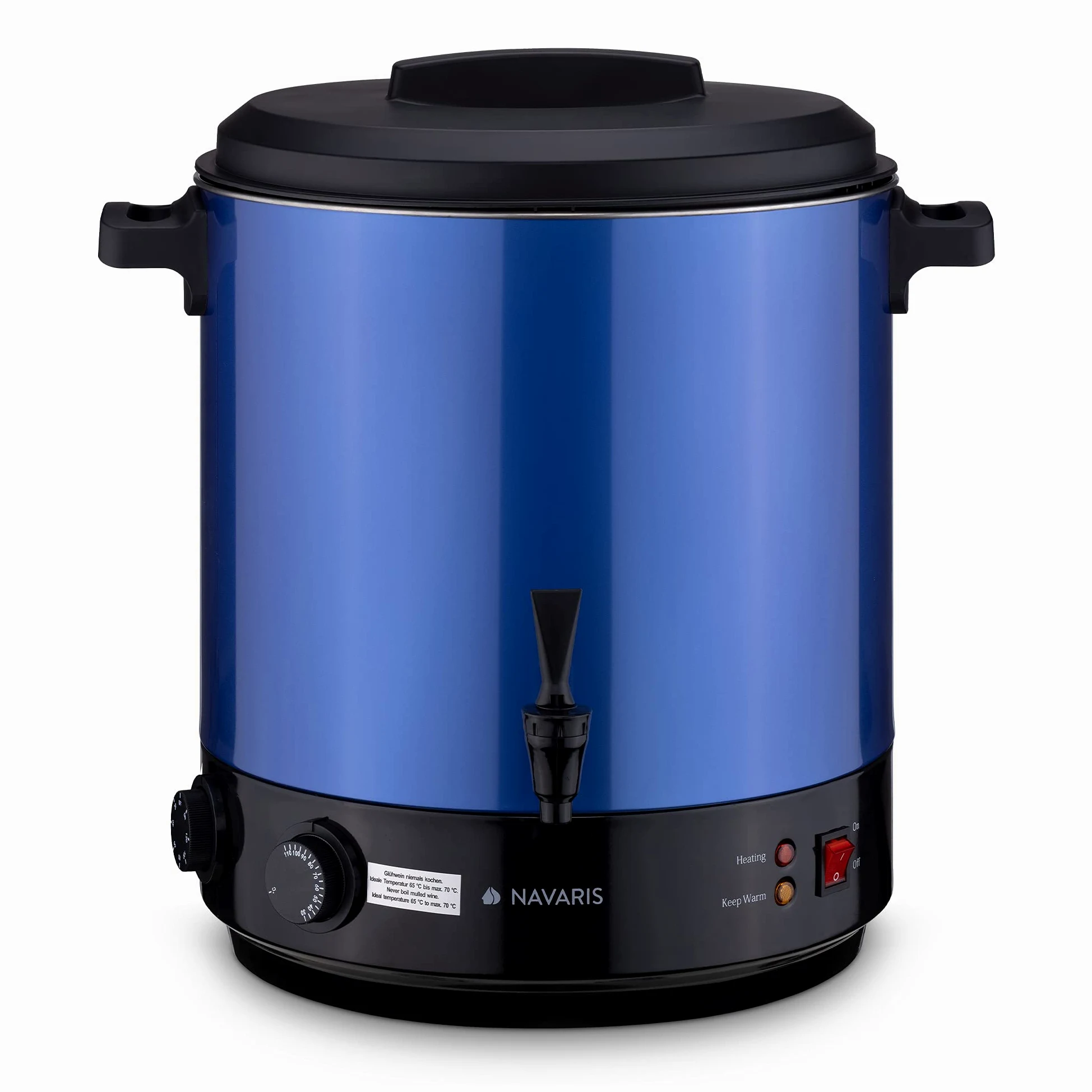 Navaris Stérilisateur à Bocaux Électrique - Machine à Vin Chaud 27L - Distributeur Boissons en Inox - Autocuiseur Minuteur - Bleu métallique