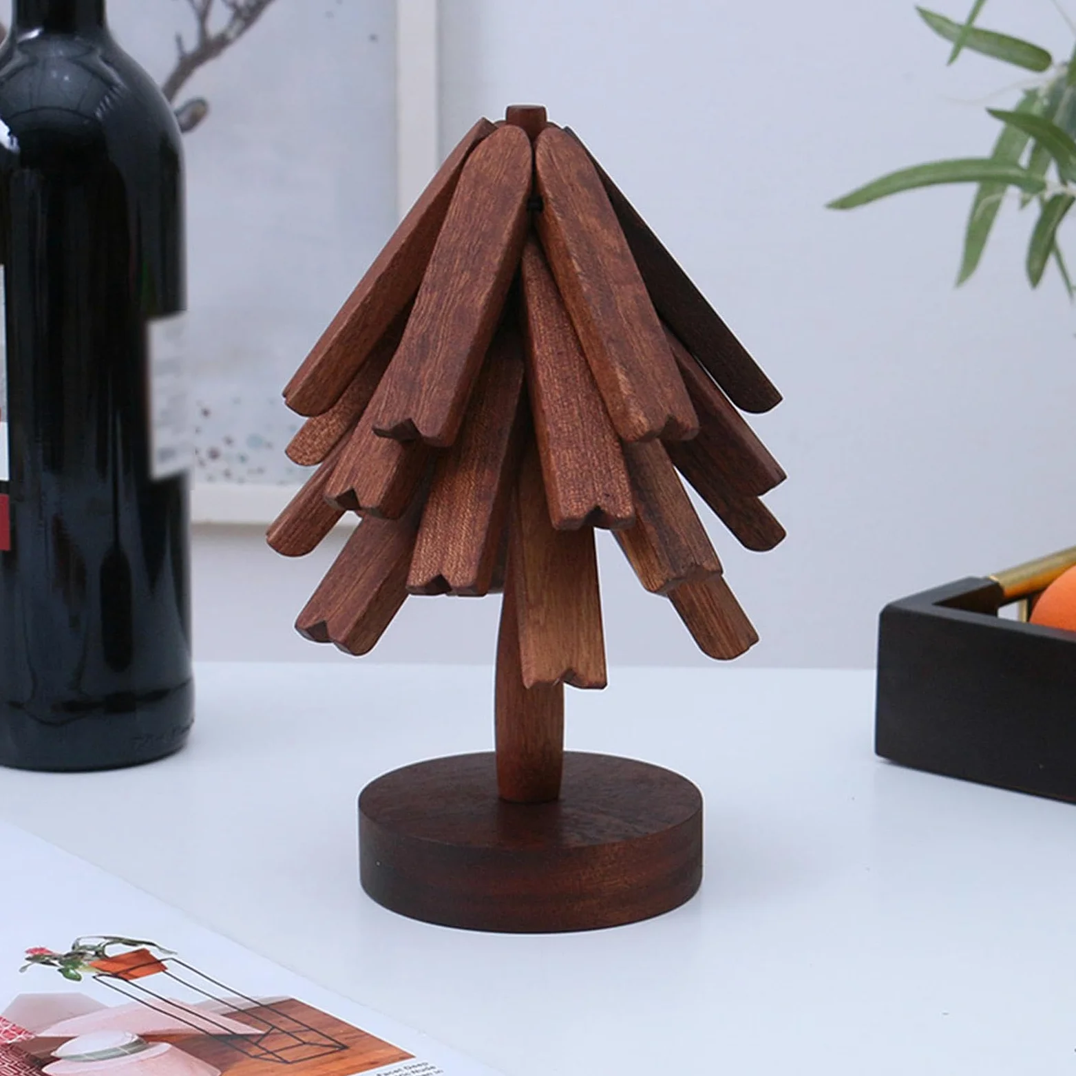 Dessous de plat en bois pour plats chauds, dessous de plat pour poêles chaudes en bois avec d'arbre, tapis chaud multifonction, dessous de verre en bois en forme d'arbre résistant à la chaleur | chaudes en bois avec d'arbre, tapis chaud multifonction, des