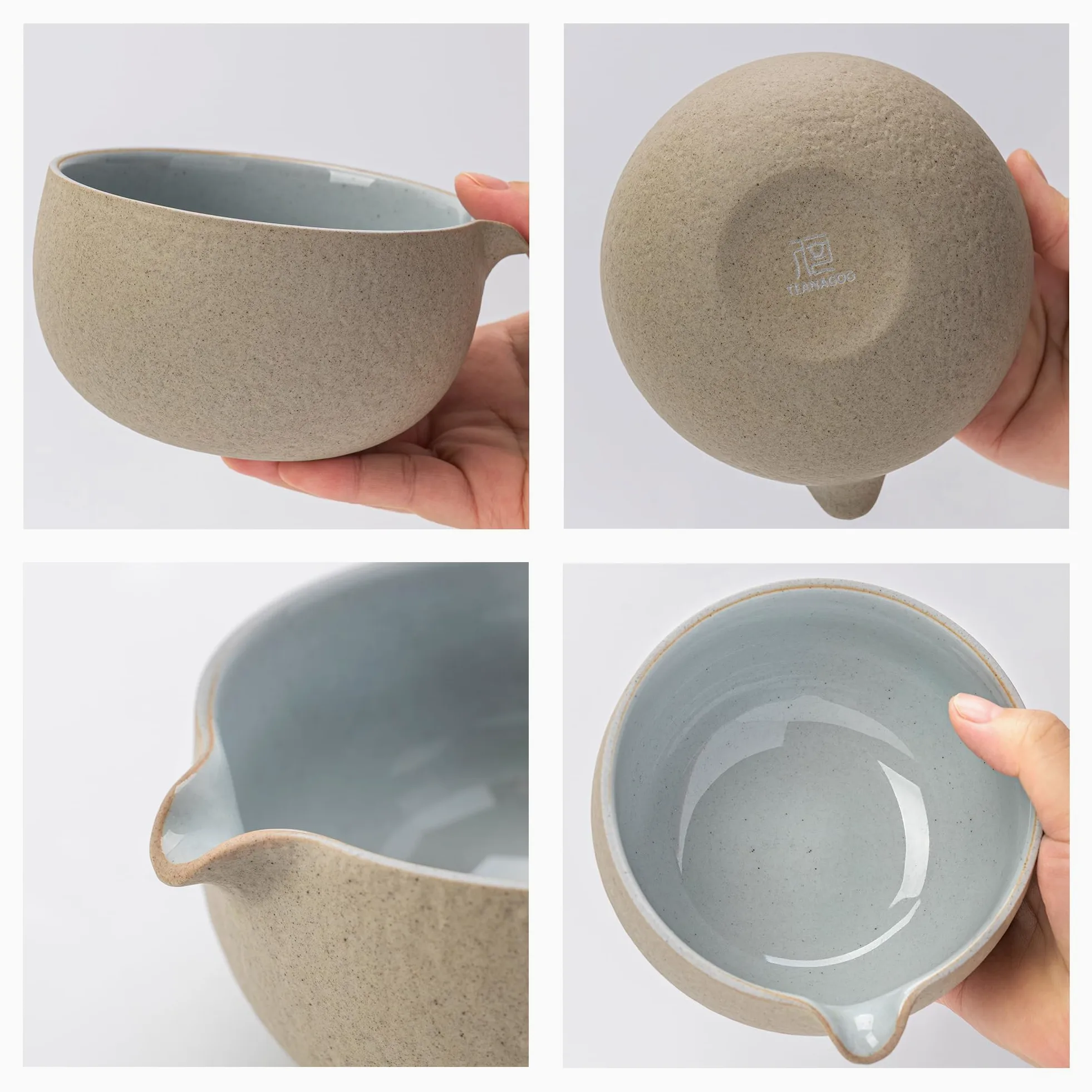 TEANAGOO Kit Matcha 7 pièces, Matcha Set-Bol à matcha avec bec verseur, Fouet à Matcha en Bambou (Chasen), Pelle (Chashaku), Service à thé, (Gris Plus Foncé)