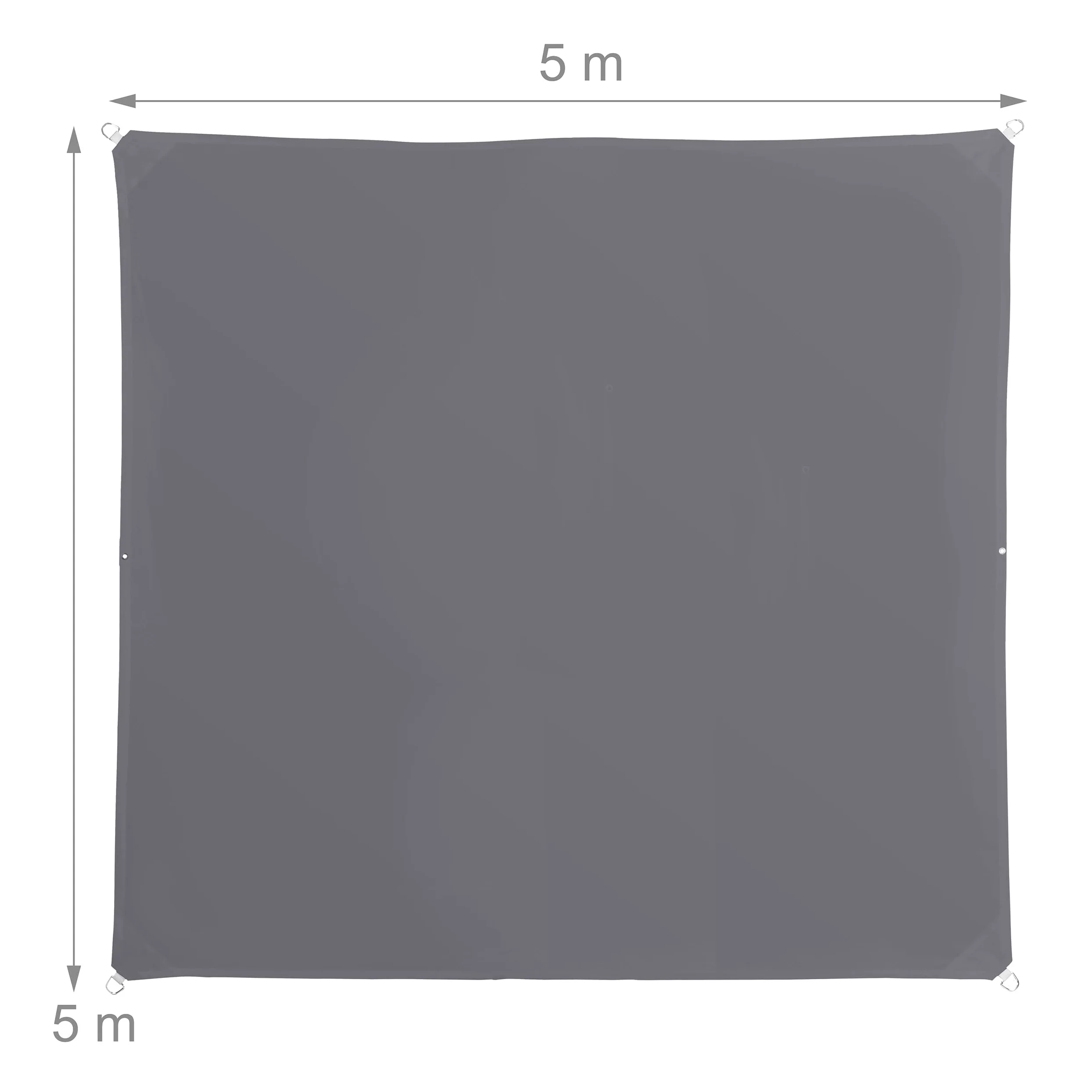 Tente d'ombrage Relaxdays, 5 x 5 m, Polyester, déperlant, œillets & Cordes de Tension, Toile carrée, Gris foncé